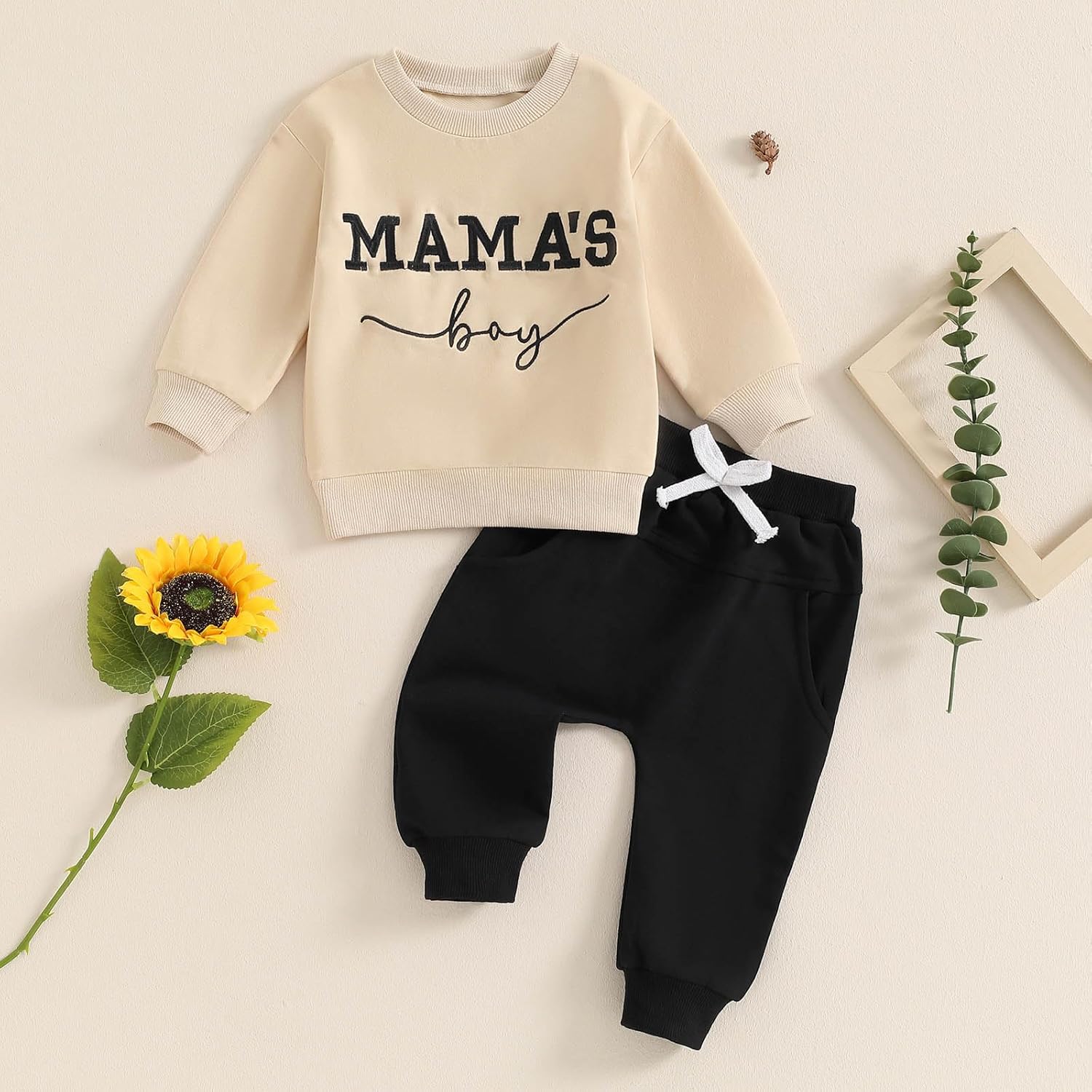 FOCUSNORM Toddler Baby Boy Fall Outfit Mama's Boy Letter Embroidery Sweatshirt Top Elastic Pants Set Cute 2pcs Winter Clothes - Image 6
