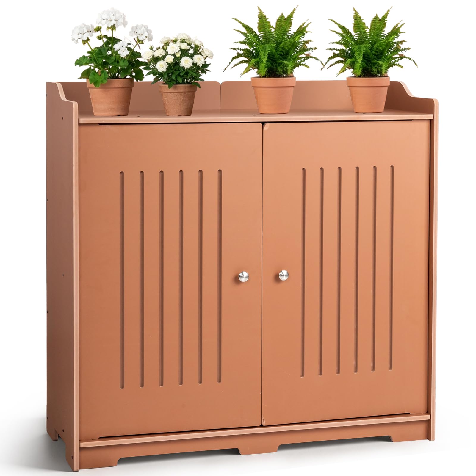 Gartenschrank mit Pflanztisch, Gartenschrank wetterfest Outdoor, 97 x 39 x 95 cm, Hochwertiges PVC-Material, Leicht zu pflegen und zu reinigen, braun