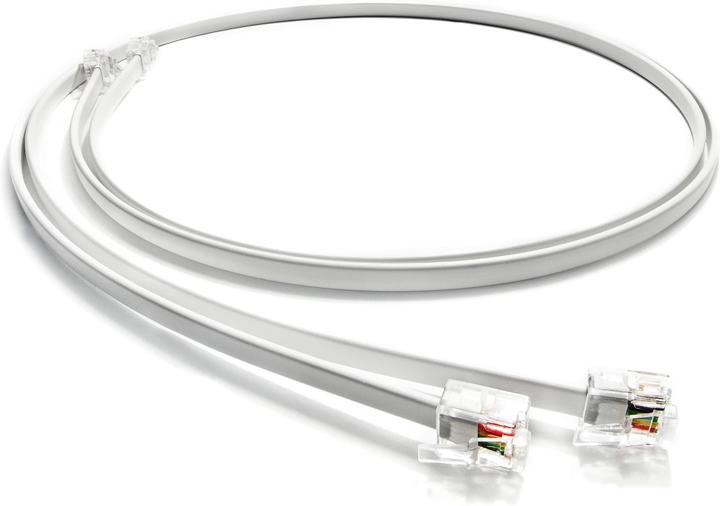 (2 Pack) 2 Feet Telephone Cord, Professional Grade Made in USA, 6P4C Male RJ11 Plugs with 50 Micron Gold Contacts, Pure Copper Wire Phone Line Cable (24 Inches, White)