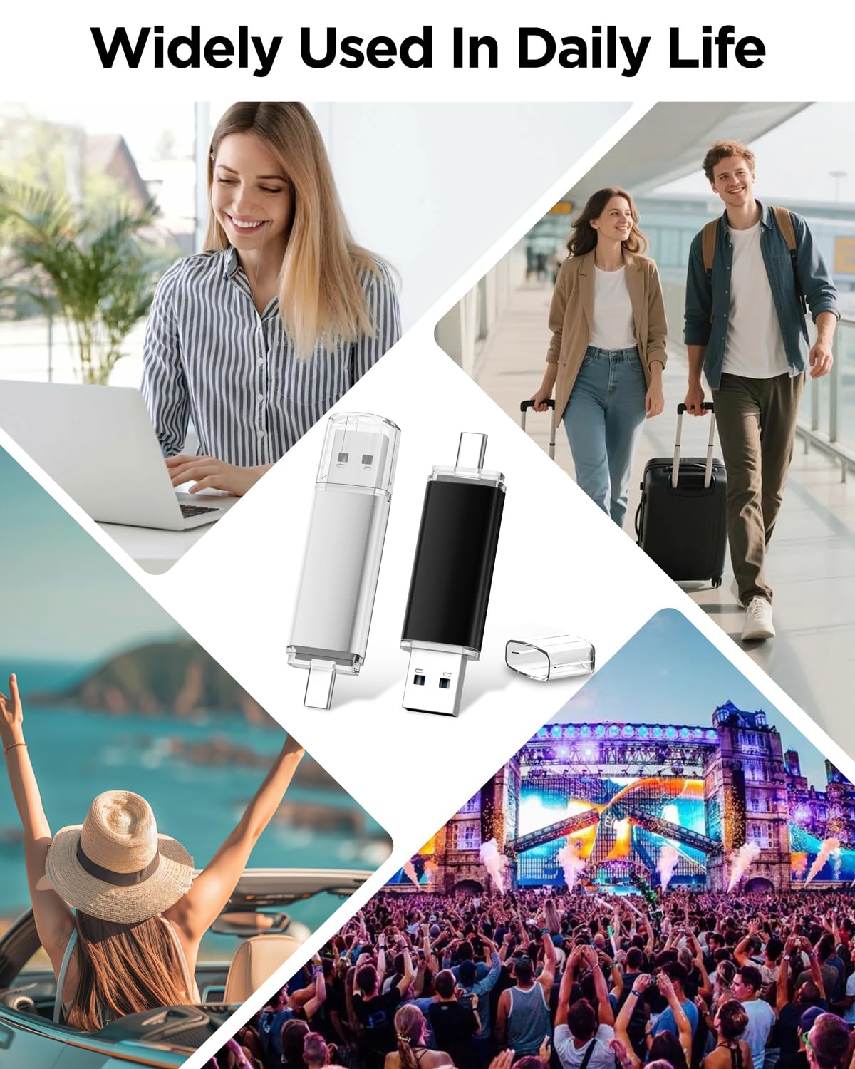 AreTop Chiavetta USB C da 16 GB, USB 2.0, doppia unità flash da 16 GB, 2 in 1, portatile, di tipo C, per smartphone Android, computer, MacBook, tablet, PC, confezione da 5