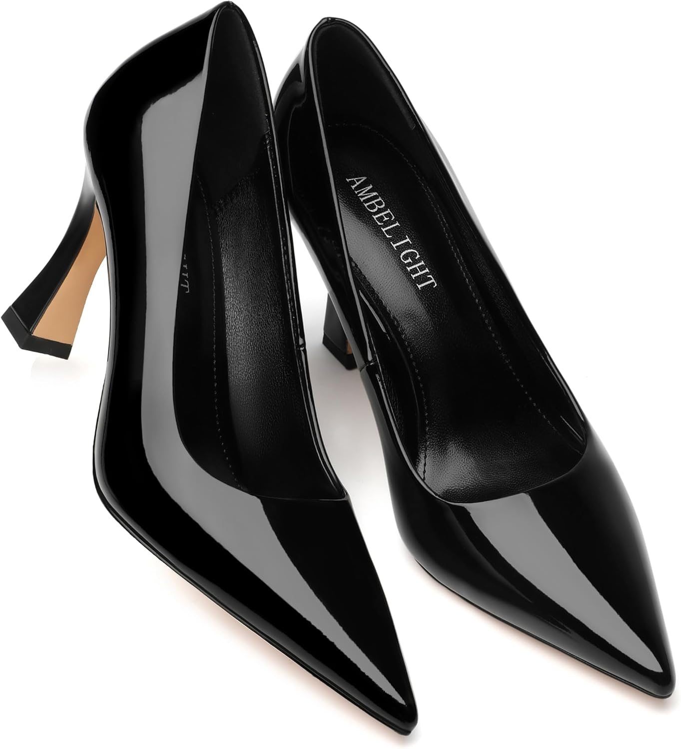 AMBELIGHT Women's Pumps Closed Pointed Toe High Heels Classic Slip On Pumps Sexy Patent Leather Stiletto Heels 3 Inch Wedding Bride Formal Dress Heel Shoes for Women - Image 4