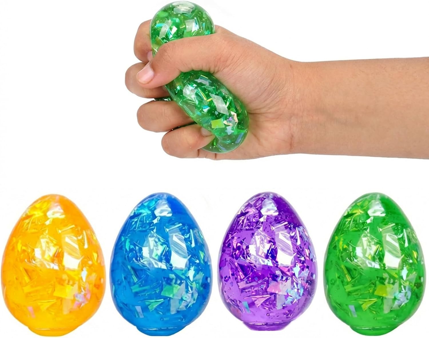 VOMAOK 4 Pack Easter Egg Stress Balls,Relief Squishy Toys for Kids Boys Girls Easter Basket Stuffers Gifts