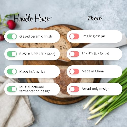 Miniatura 2 de Humble House Kit de inicio de pan de masa madre de 1 galón Sauerkrock abierto de cerámica con tapa, 3.75 litros, gran capacidad, tarro de 128 onzas
