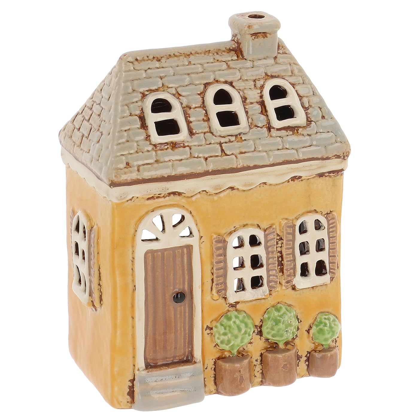 Shudehill Giftware Yellow Shutter House Tealight Village Pottery Home Collection Ceramic Tealight Holder, Hand-Painted Townhouse (Yellow Shutter House Tealight)