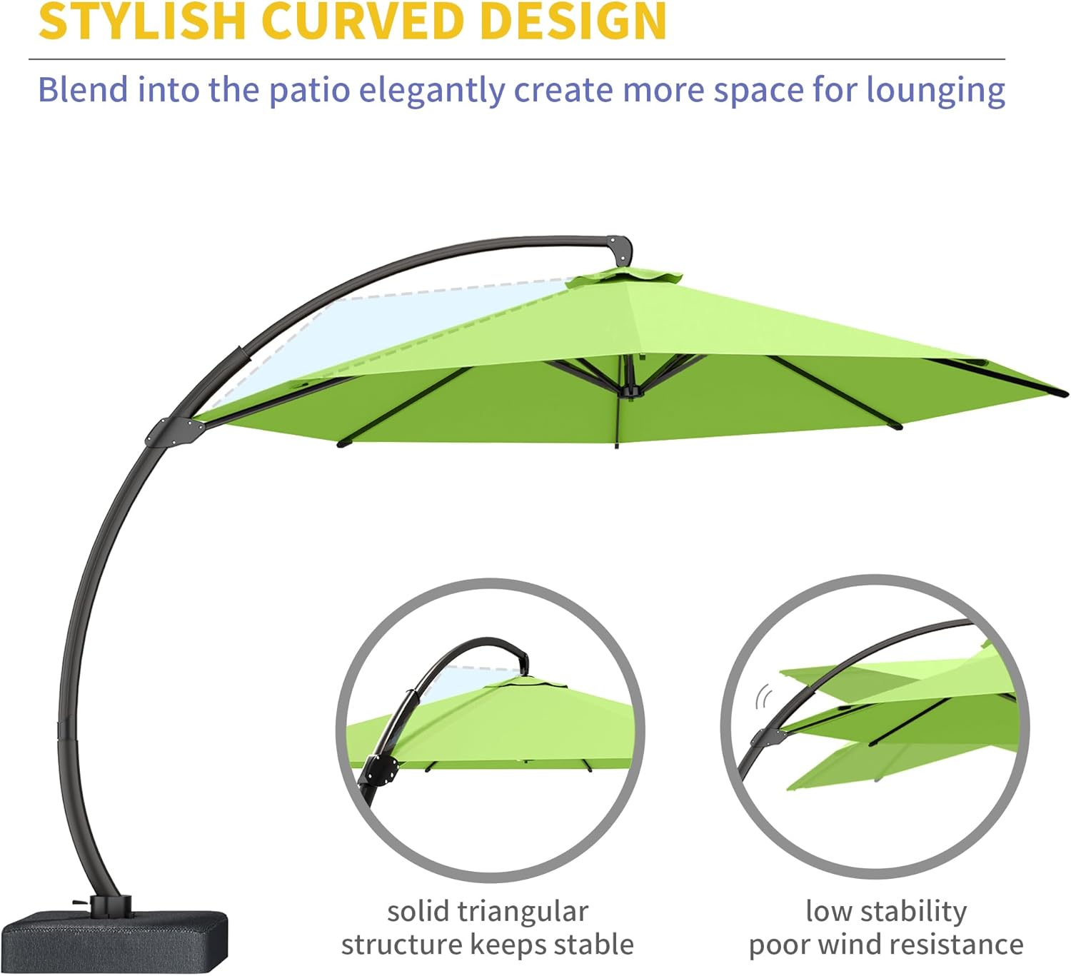 Kingdura 11ft Offset Cantilever Patio Umbrella with Base Included, Large Round Aluminum Outdoor Umbrella, 360° Rotation & Infinite Tilt, Heavy Duty Frame for Deck Pool Backyard, Apple Green - Image 5