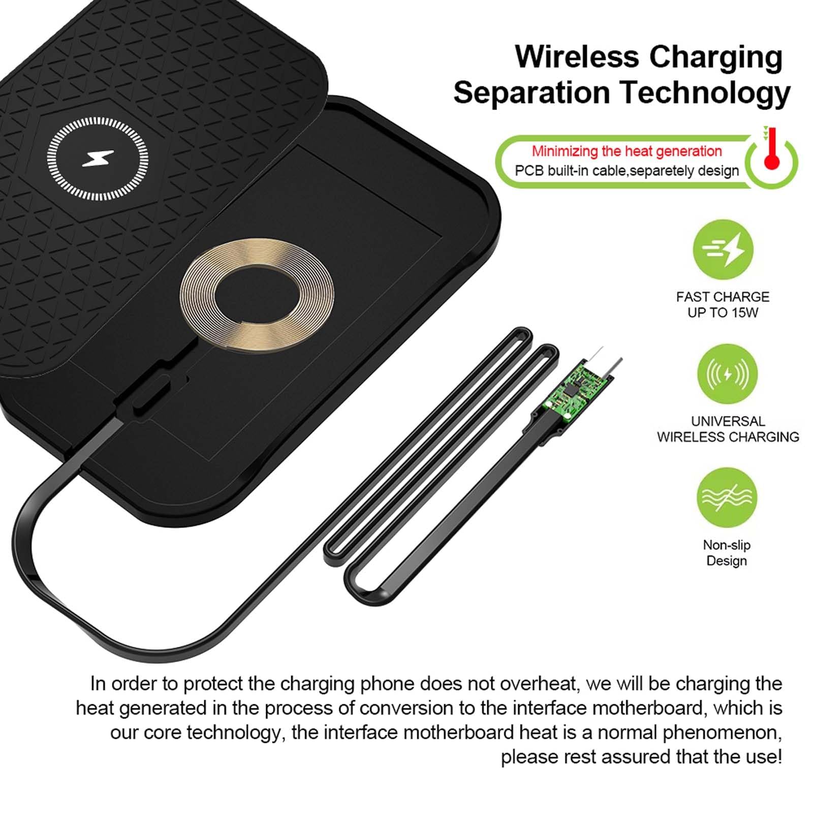 Caricabatterie wireless da auto, tappetino di ricarica veloce senza fili per telefono cellulare per iPhone 16/15/14/13/12, airpod, Samsung Galaxy S24/S23/S22/S21 e telefoni Android
