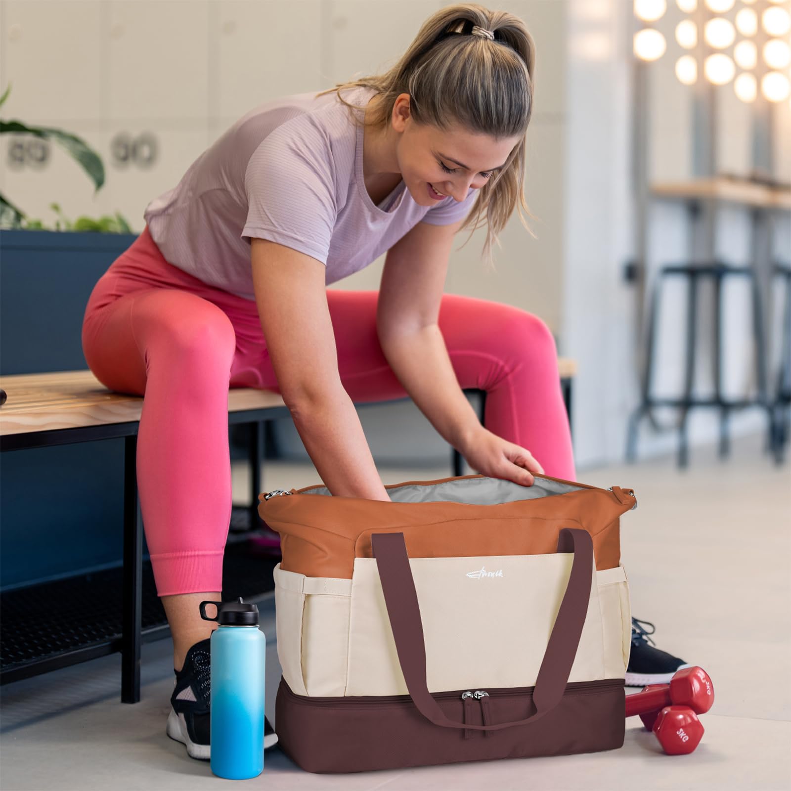 ETRONIK Bolsa de Deporte de Viaje para Mujer, Fin de Semana con Compartimento para Zapatos y Compartimento húmedo, Bolsa de Viaje para Mujer, para Viajes, Gimnasio, Yoga