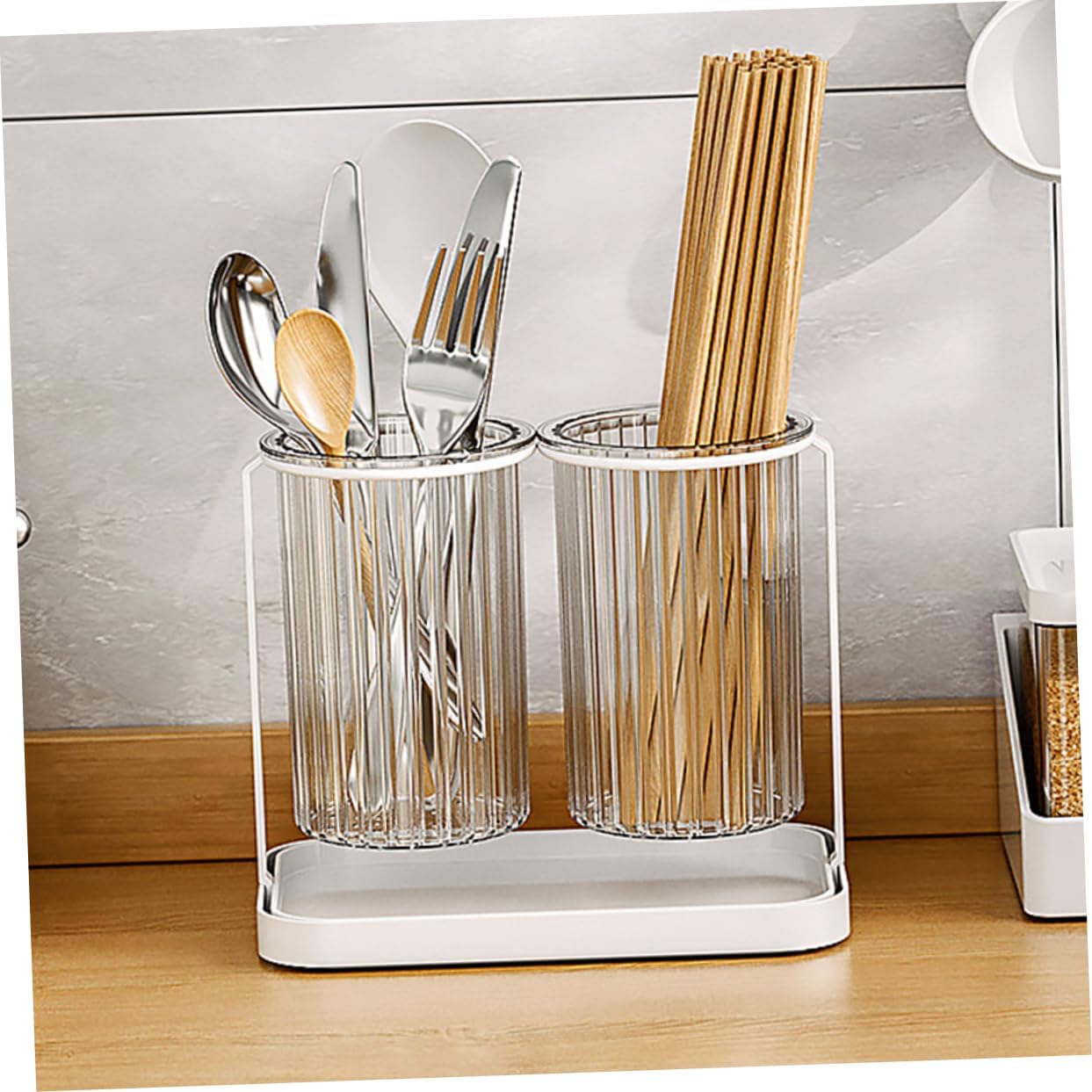 Zerodeko Kitchen Utensil Holder Multi Functional Cutlery Organizer for Spoons Forks and Chopsticks and Design Elegant Modern Kitchen Decor Space Saving Drain