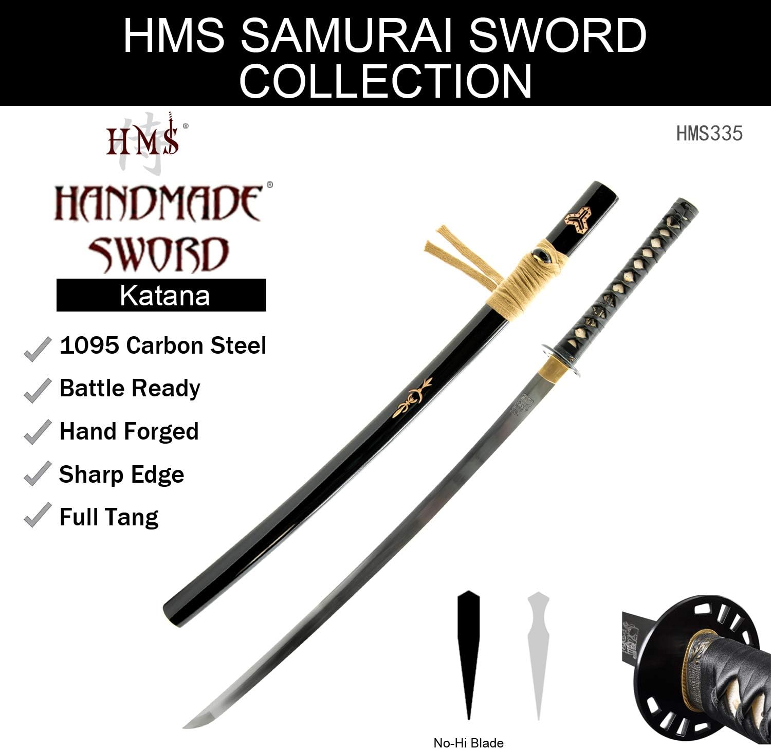 Handmade Sword - 1080/1095 Steel Fully Hand Forged Temper Practical Samurai Katana Sword, Clay Tempered, Full Tang, Sharp, Wooden Scabbard
