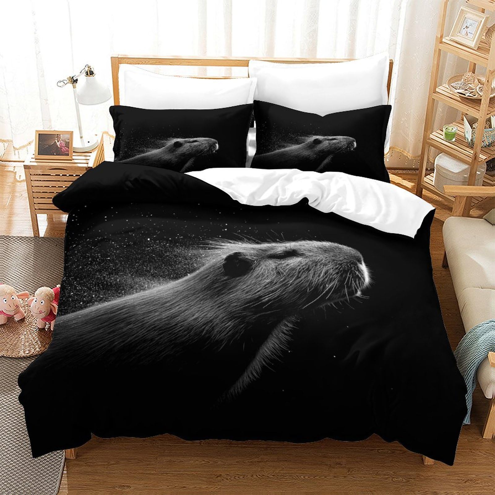 P1S9U7W5Y Wild Black Panther 3D Printed Microfiber Duvet Cover Set 3 Pieces, Modern Animal Bedding Set for Adults Teens, Soft Breathable, Bedroom Decoration Single（140x200cm）