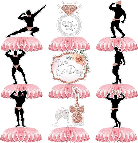 Miniatura 6 de Paquete de 9 centros de mesa de nido de abeja de oro rosa, suministros de decoración de despedida de soltera para mujer