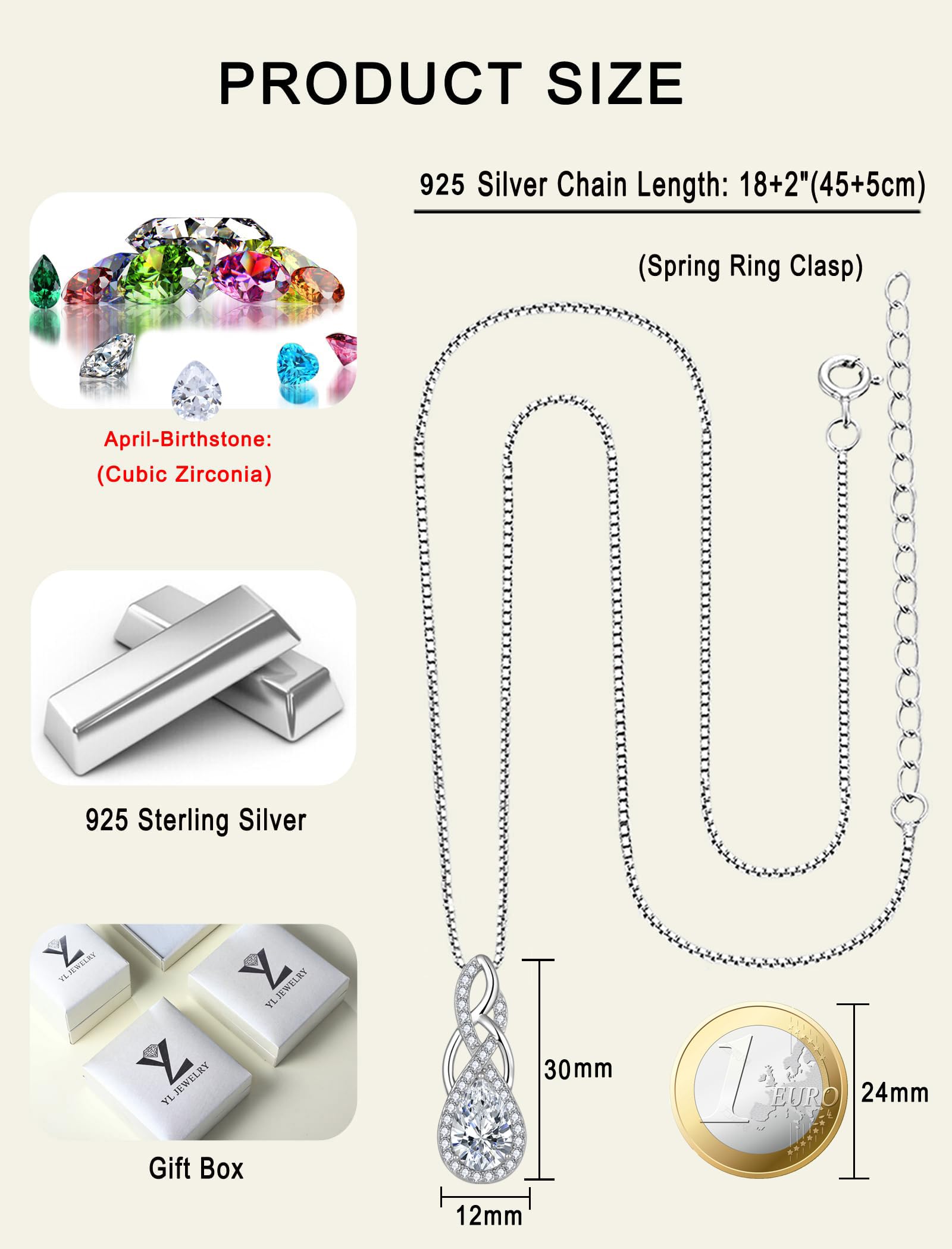 YL Geburtsstein Halskette 925 Sterling Silber Oval Anhänger Kette 12 Geburtsstein 5A Zirkonia Schmuck Geschenke für Damen Mama