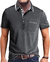 Comilaka Men's Polo Short Sleeve Contrast T-Shirt Classic Plaid Poloshirt T-Shirt Casual