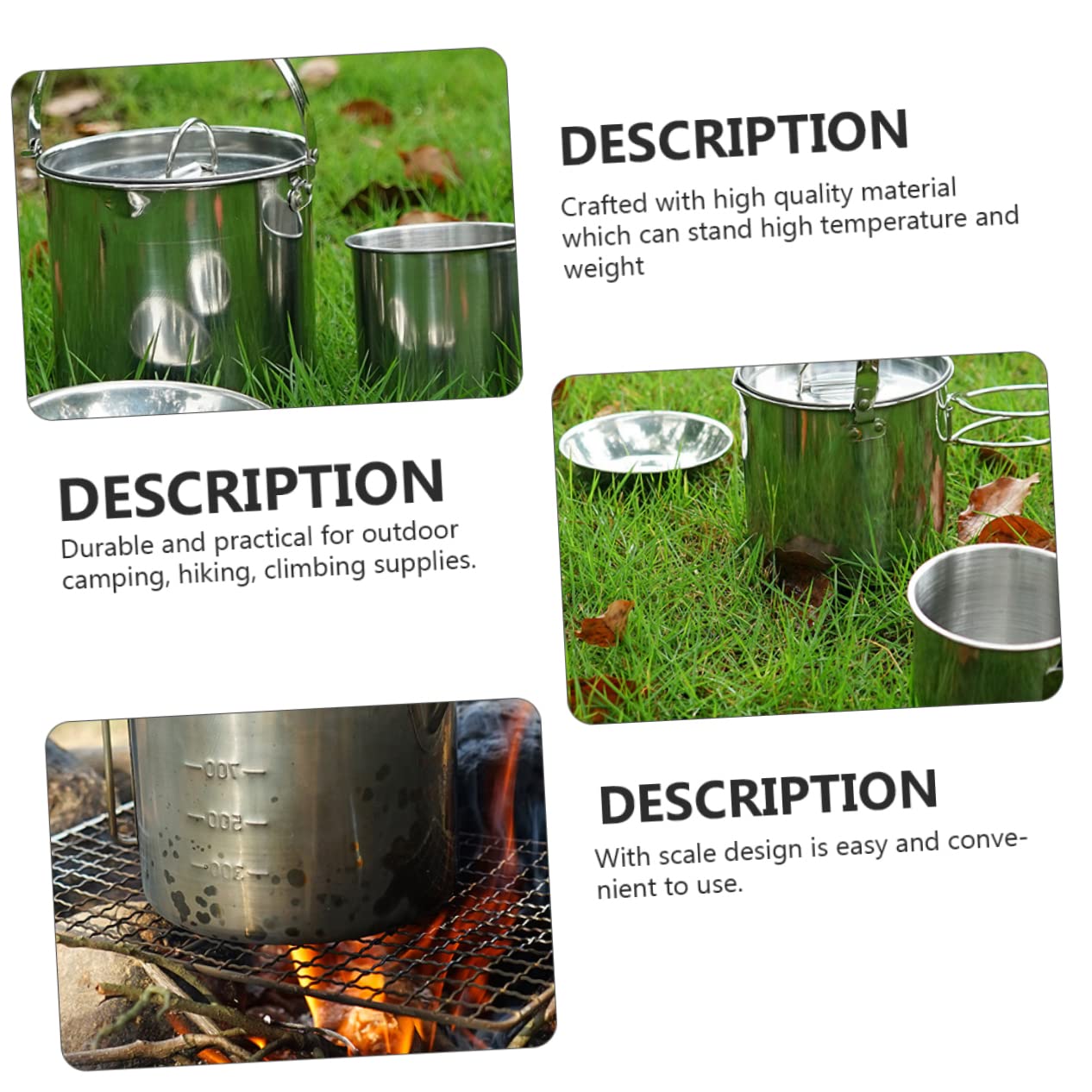 HANABASS Kit Couvert Camping Bouilloire Randonnée Cuisine Pique- Bol Acier Inoxydable Vaisselle Extérieur