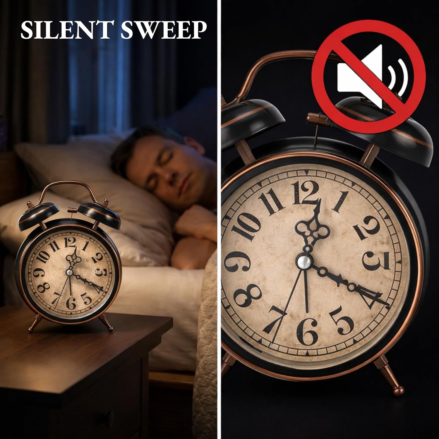 AUNMAS Vintage Alarm Clock, Twin Bell Alarm with Glowing Luminous Dial, Retro Bedside Time Management for Heavy Sleepers Adults (Pattern Randomly)