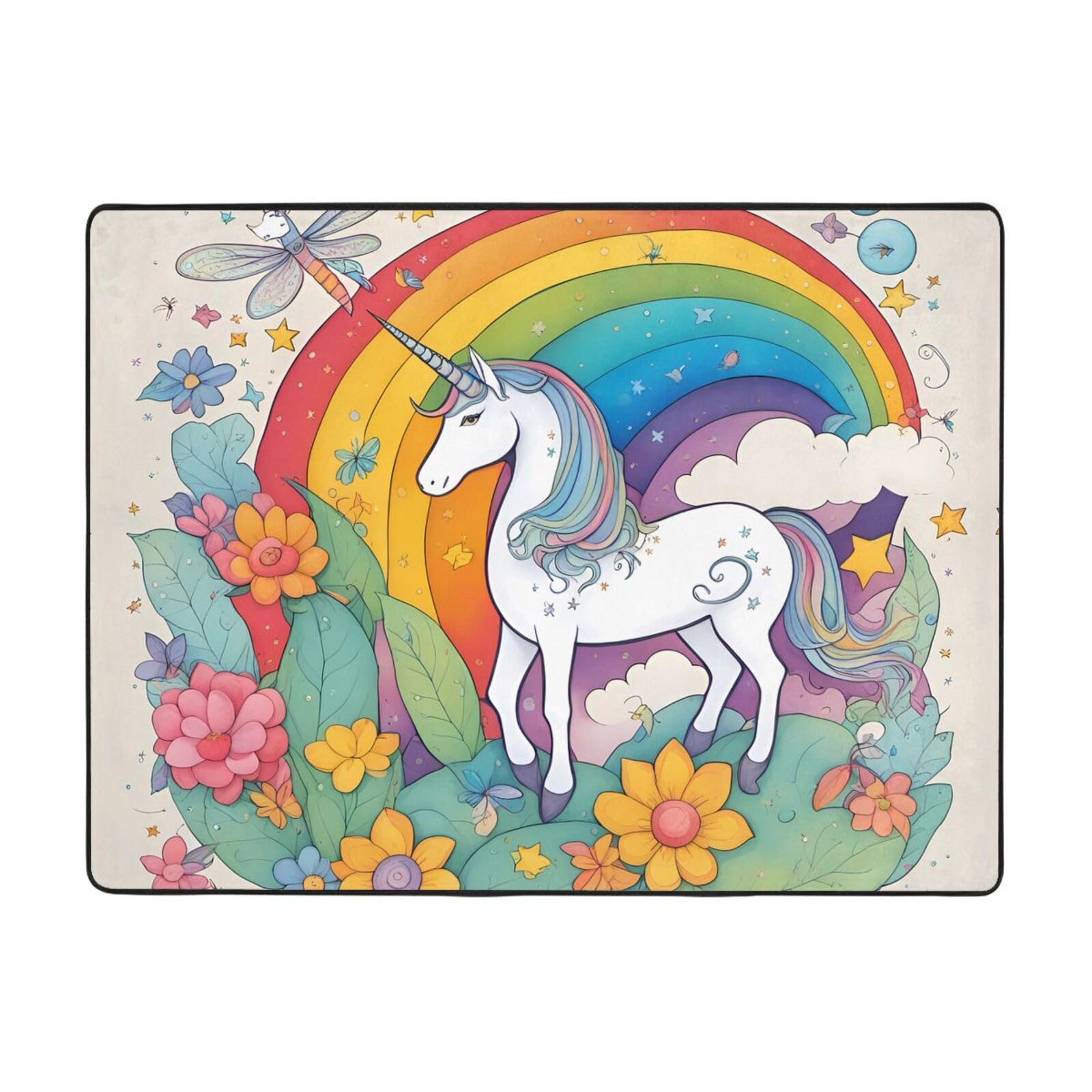Tapis de sol licorne 160x122 cm antidérapant pour decoration de salon