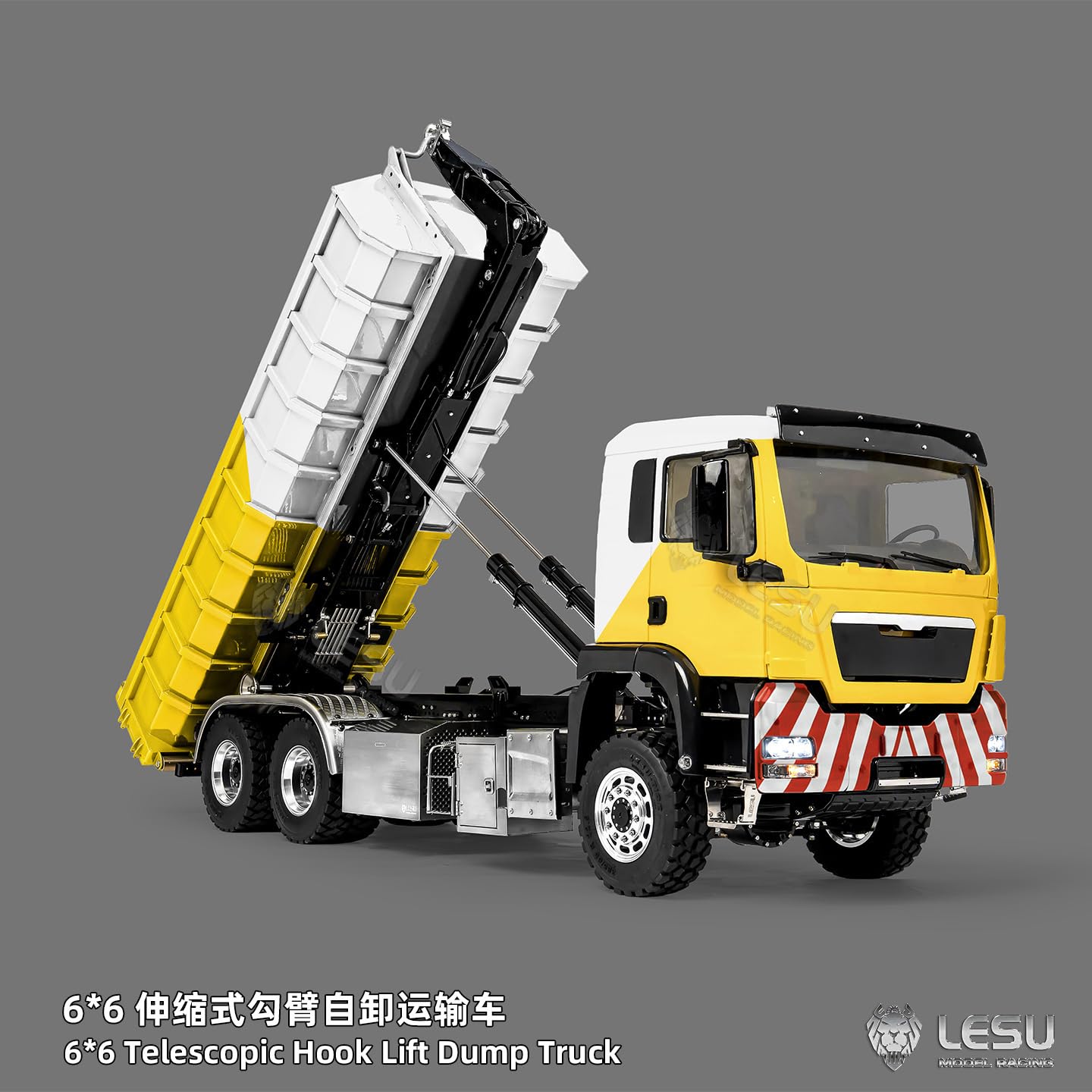 TOUCAN RC HOBBY LESU Z0094 - Carrello idraulico RC 1/14, 6 x 6, gancio telescopico in metallo, con telecomando, cambio a 3 marce