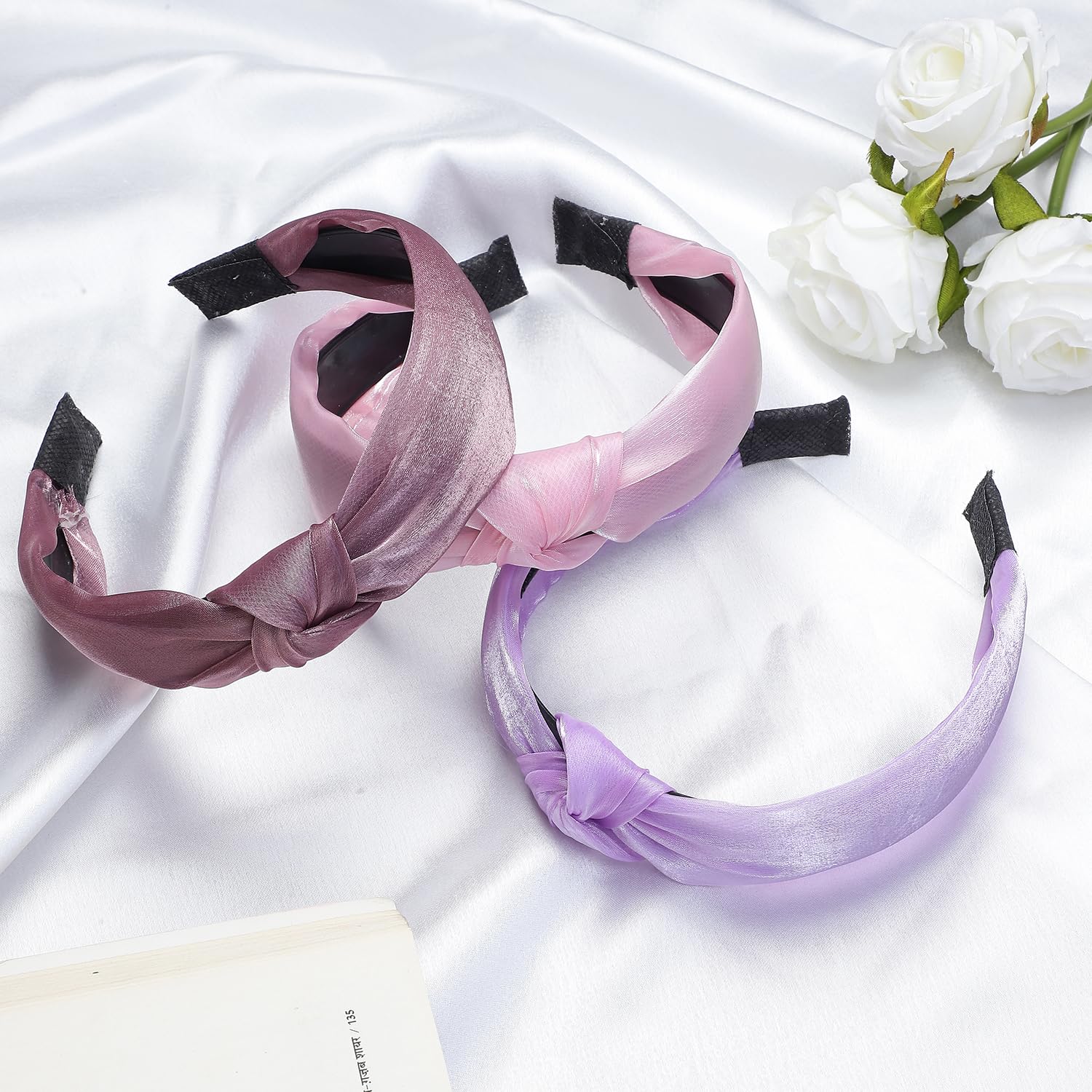 Diversa Hair Accessories Glitter Fabric Knot Hairband Headband for Women and Girls (Pack of 3) Multicolor (Glittery- 2)