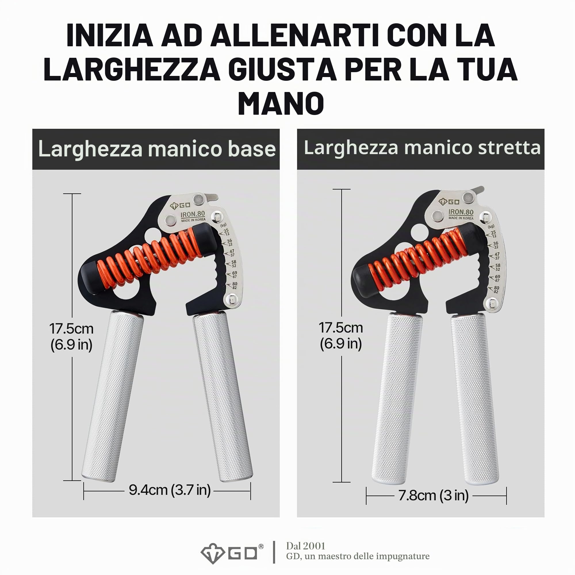 GD Iron Grip, rinforzante per impugnatura della mano (impugnature regolabili per allenamento della forza), per allenare la forza di polso e avambraccio