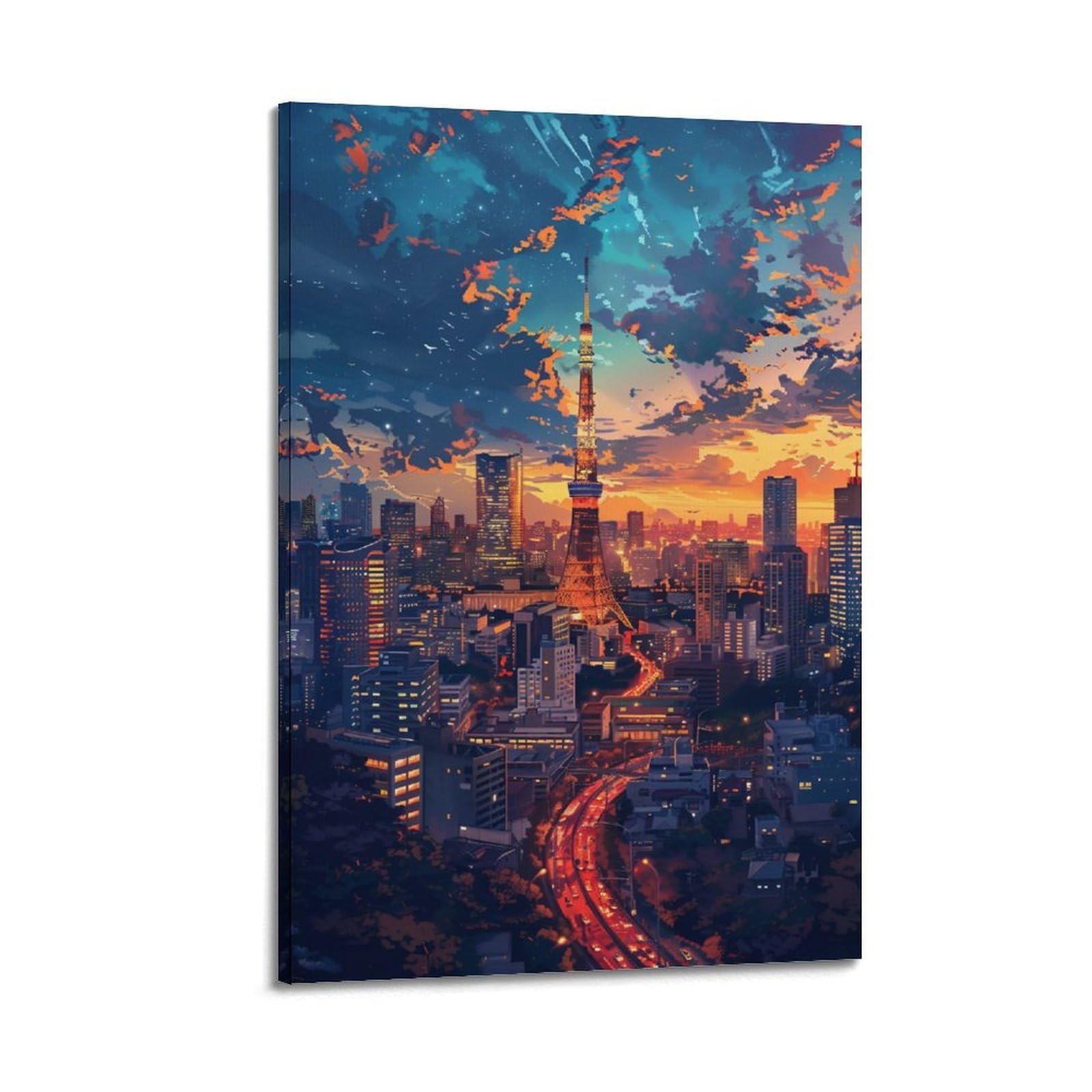 Glmhok Frame-Style Vintage Travel City Poster Japan Tokyo Tower Artwork Decorative Painting Canvas Poster 24X36inch(60X90cm)