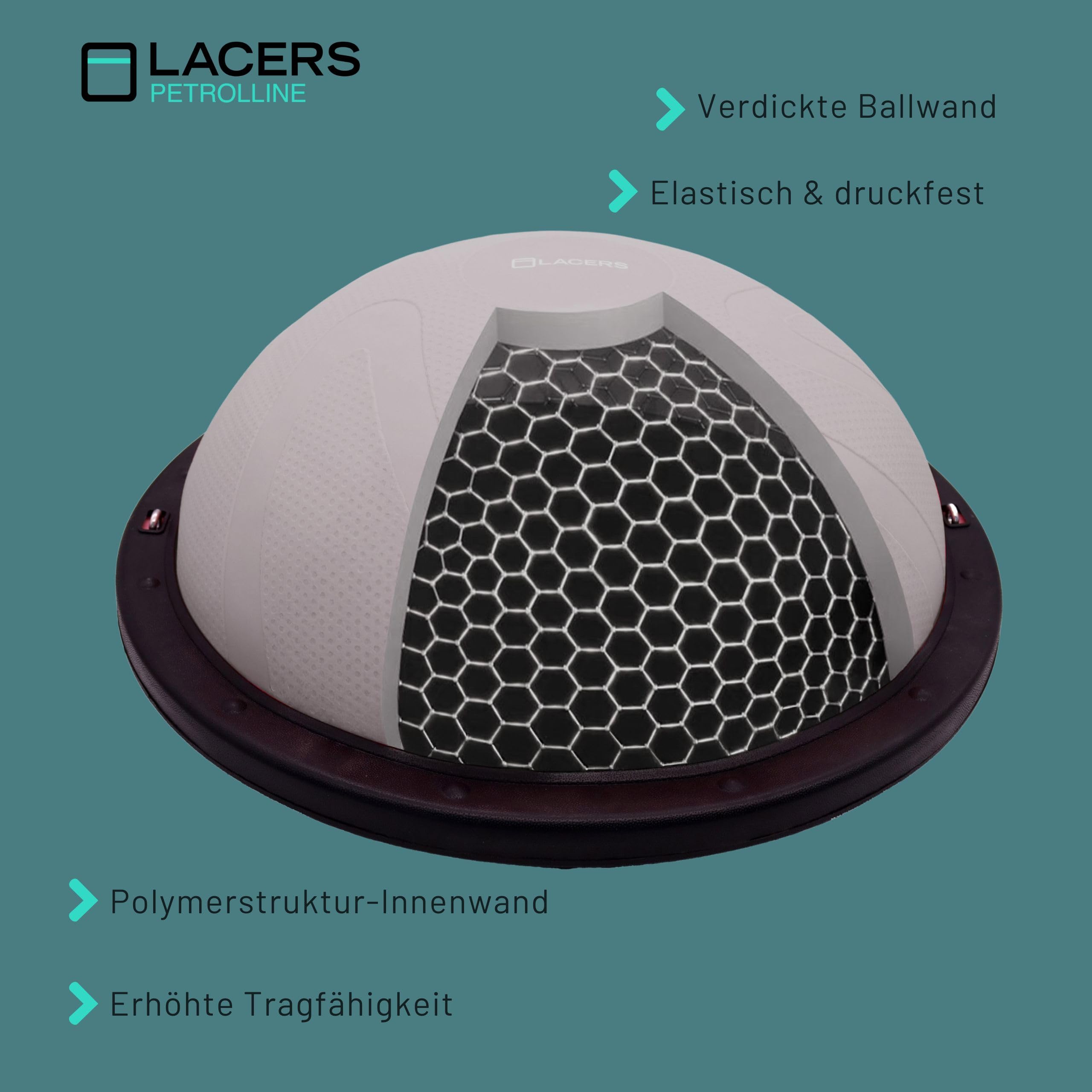 Lacers Petrolline Balance Halbkugel mit Widerstandsbändern und Pumpe - Balanceboard/rutschfester Balloberfläche/Gymnastikball für Yoga, Fitness, Krafttraining & Gleichgewichtstraining