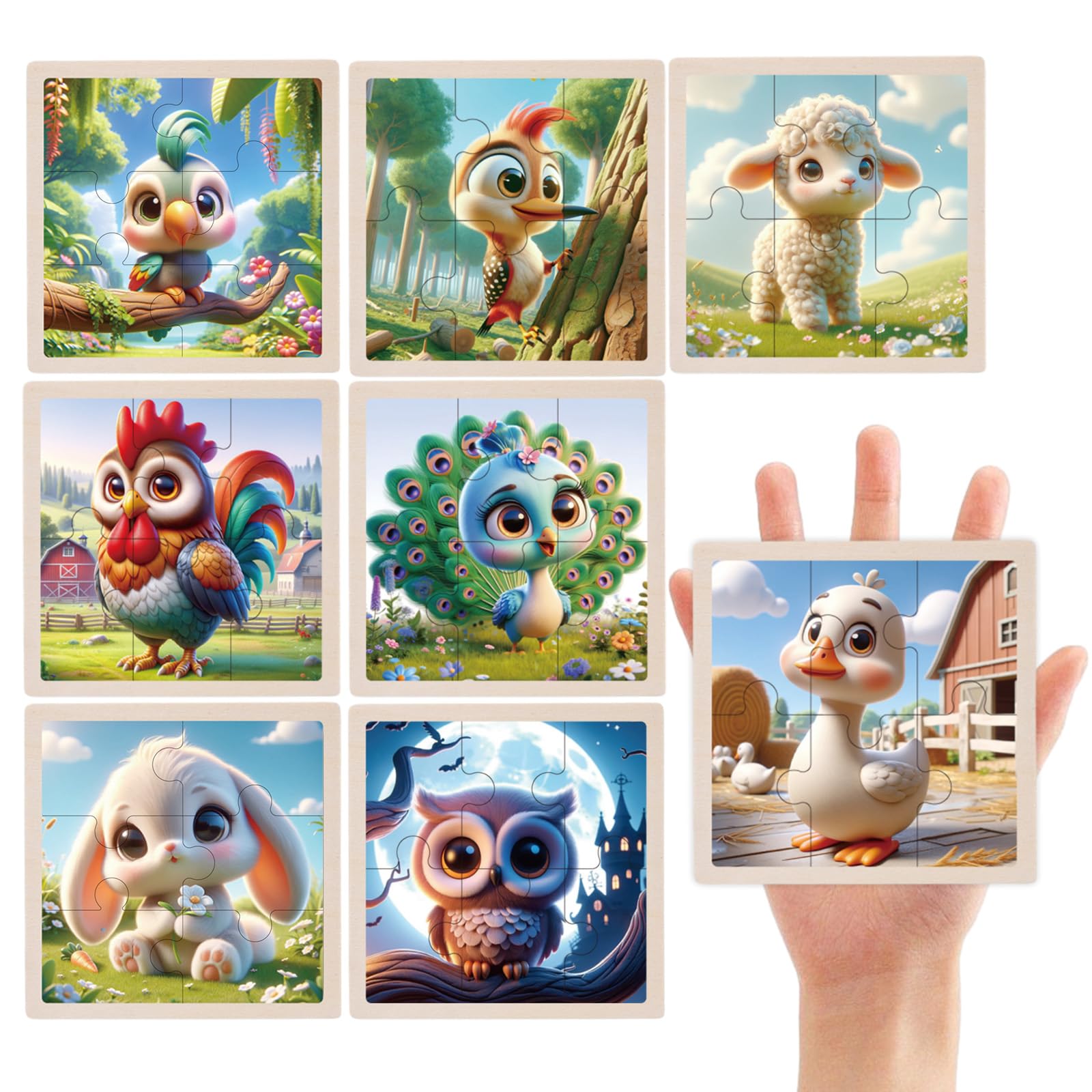 8 Packs Wooden Toddler Puzzles for Kids Ages 3-5, Jigsaw Puzzles for Toddlers 3-5, 6 Pcs Preschool Learning Educational Brain Teaser Boards Toys Gifts for 3 4 5 6 Year Old Boys Girls (Pet)