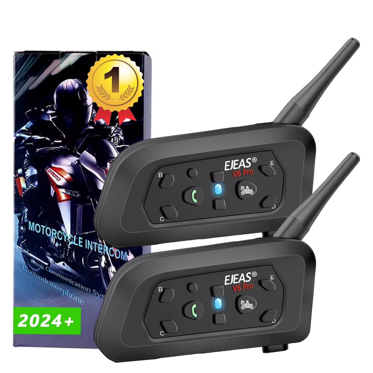 V6 Pro Motocicleta Intercomunicador, 2 Casco Auricular Intercom Kit con cancelación de Ruido, 1Km Distancia, IP67 Impermeable Universal Motocicleta Sistema de Comunicación (Negro-Dos)