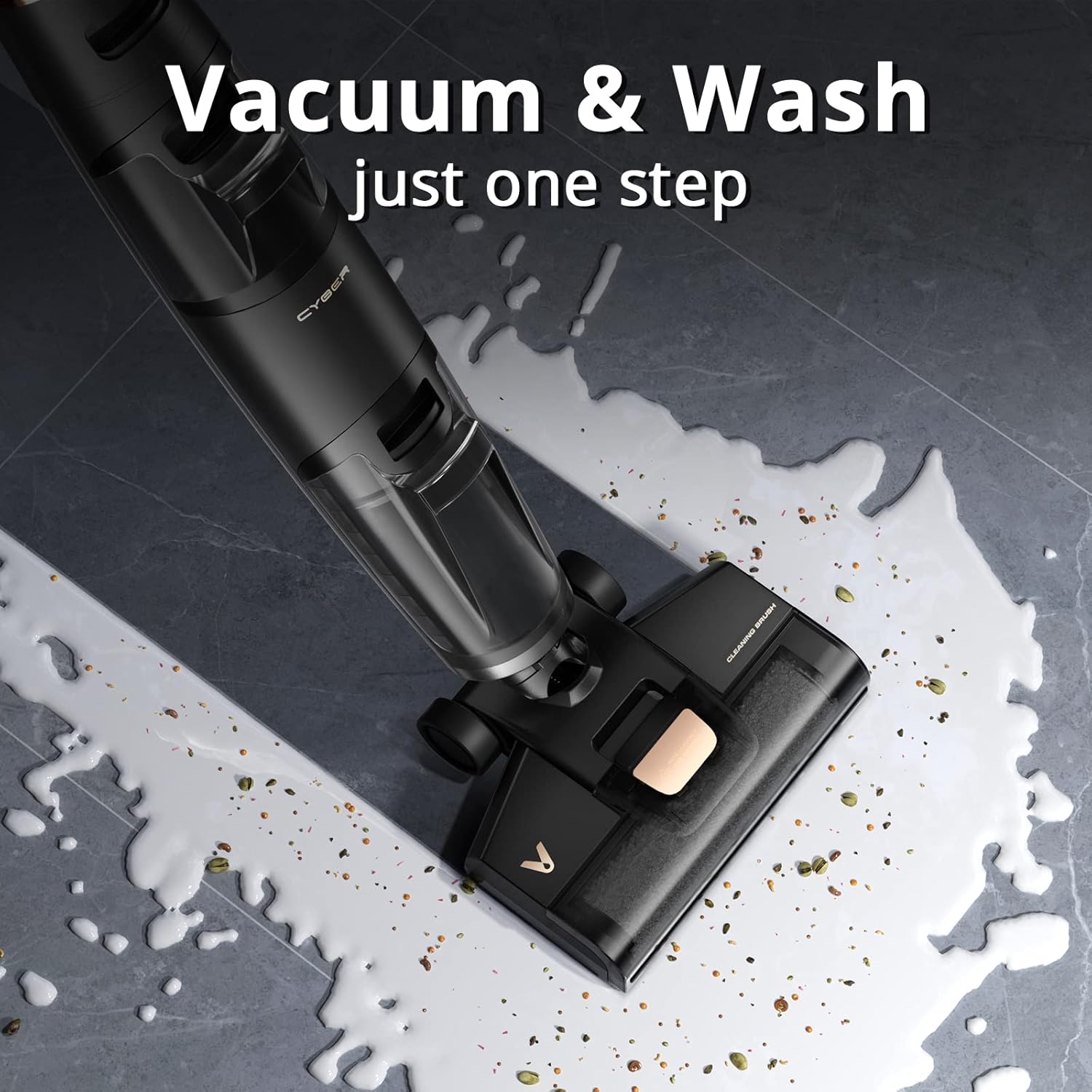 VIOMI Cyber vacuuming and washing a floor with spills