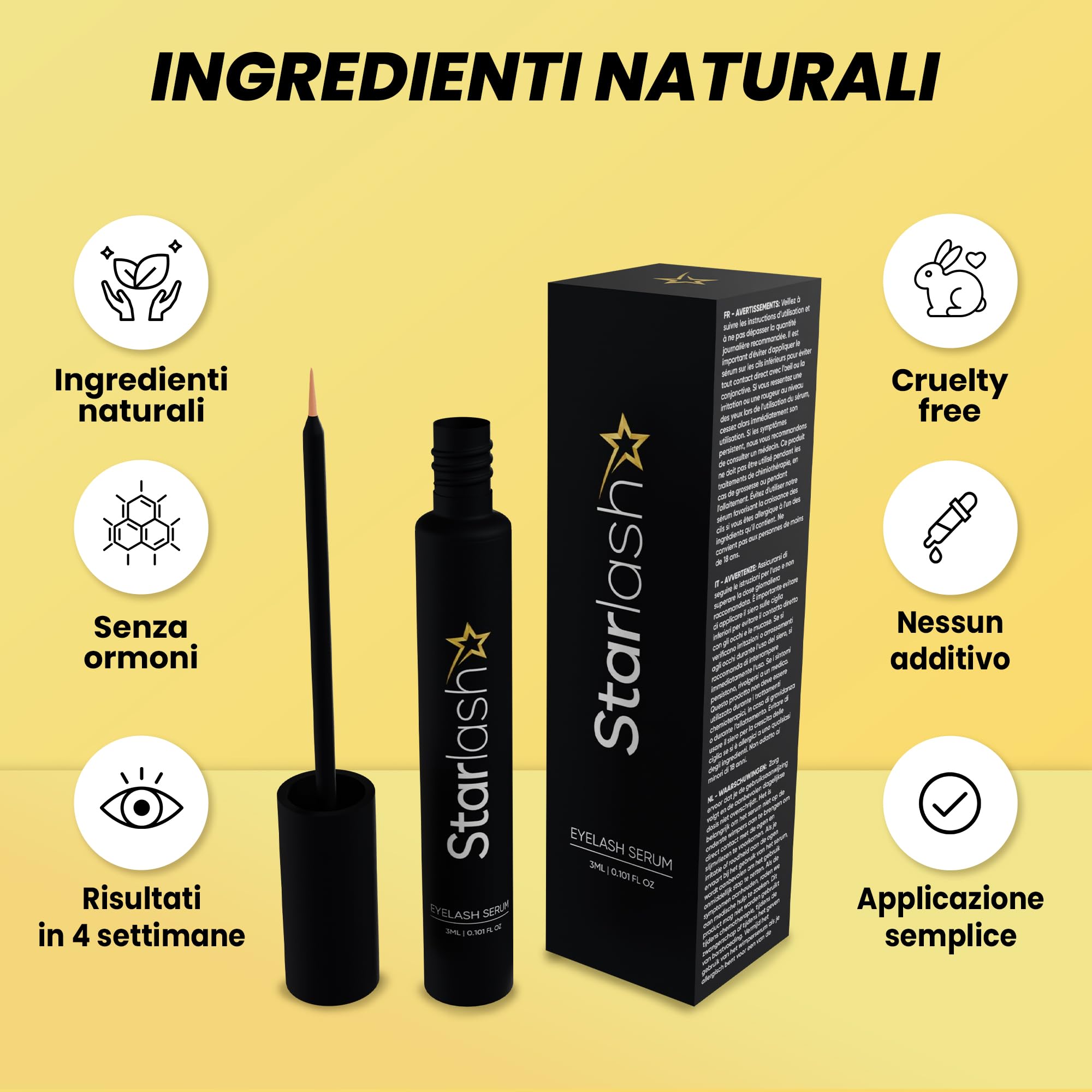 STARLASH Serum crece Pestañas 3ml - Largas y Fuertes - 30 Días - Crecimiento Pestañas y Cejas - Tratamiento Eyelash Growth Serum para Pestañas con más Densidad - 3ml