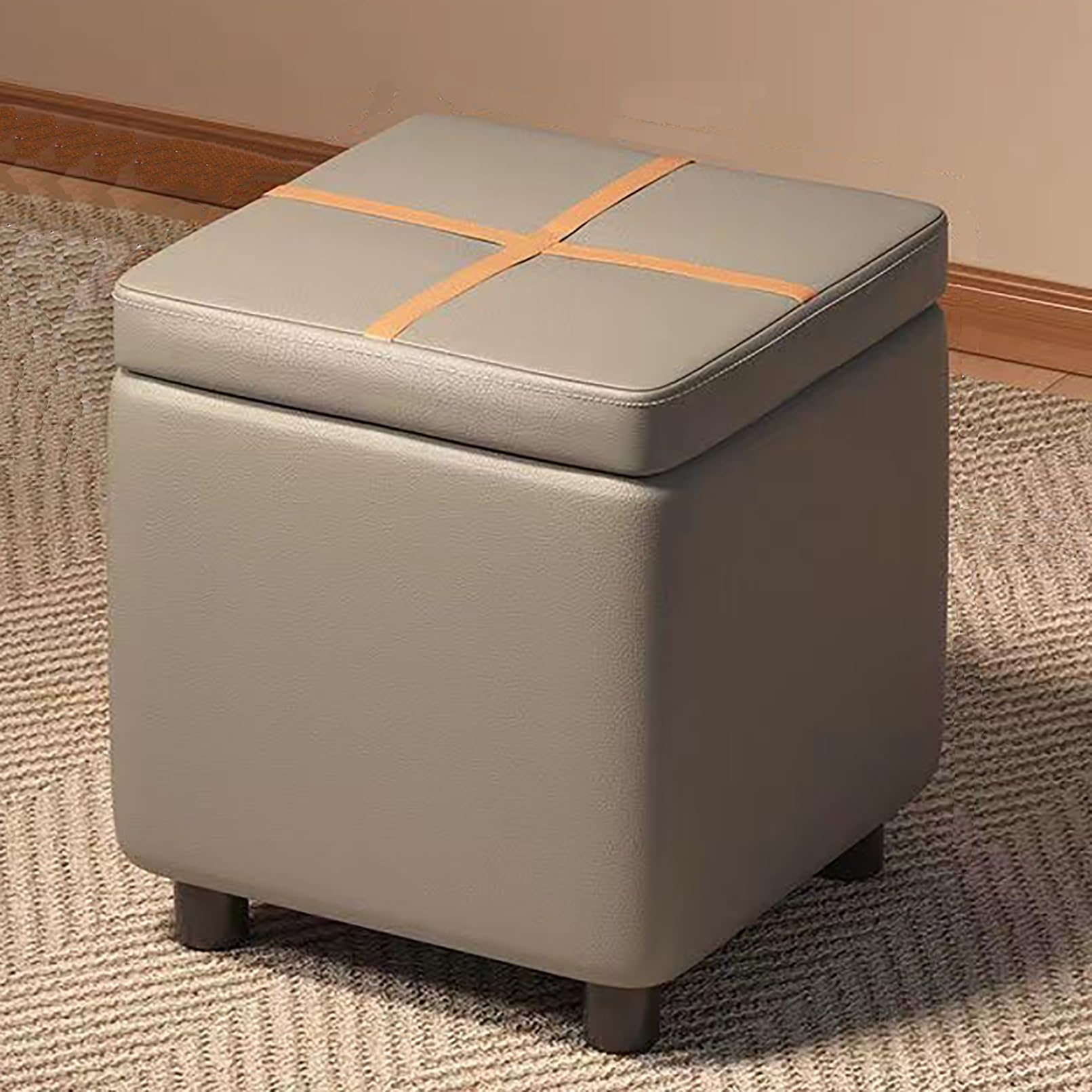 Pouf de rangement multifonctionnel gris avec coffre à chaussures intégré pour salon et couloir