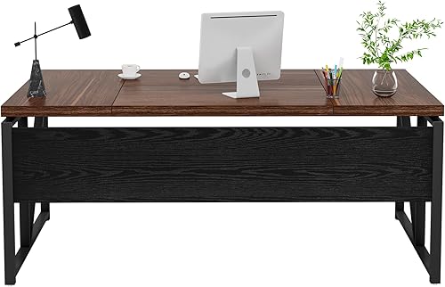 Miniatura 76 de Tribesigns Escritorio simple para computadora de 55 pulgadas, mesa de escritorio de oficina en casa para estación de trabajo, nogal oscuro + patas