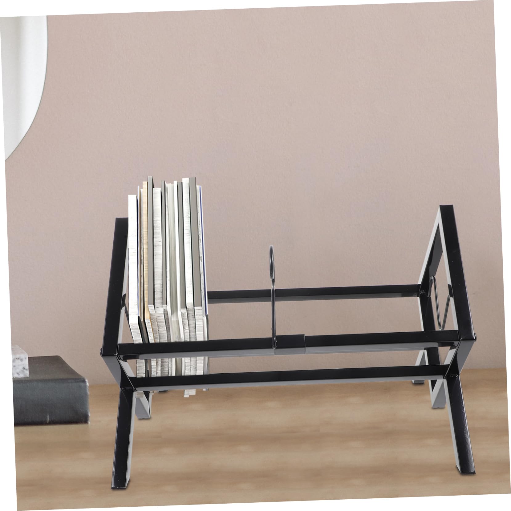 Porta Vinile da Scrivania in Metallo Nero, Organizer Capiente | Espositore per Album e Cd, Uso Desktop e Casa, Struttura Ordinata per Libri e Forniture Ufficio