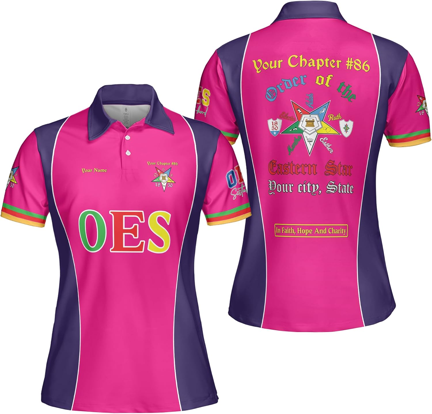 Personalized Name OES Order of Eastern Star 1850 Electa Adah Ruth Esther Martha Freemason 3D Women's Polo Shirt S-5XL