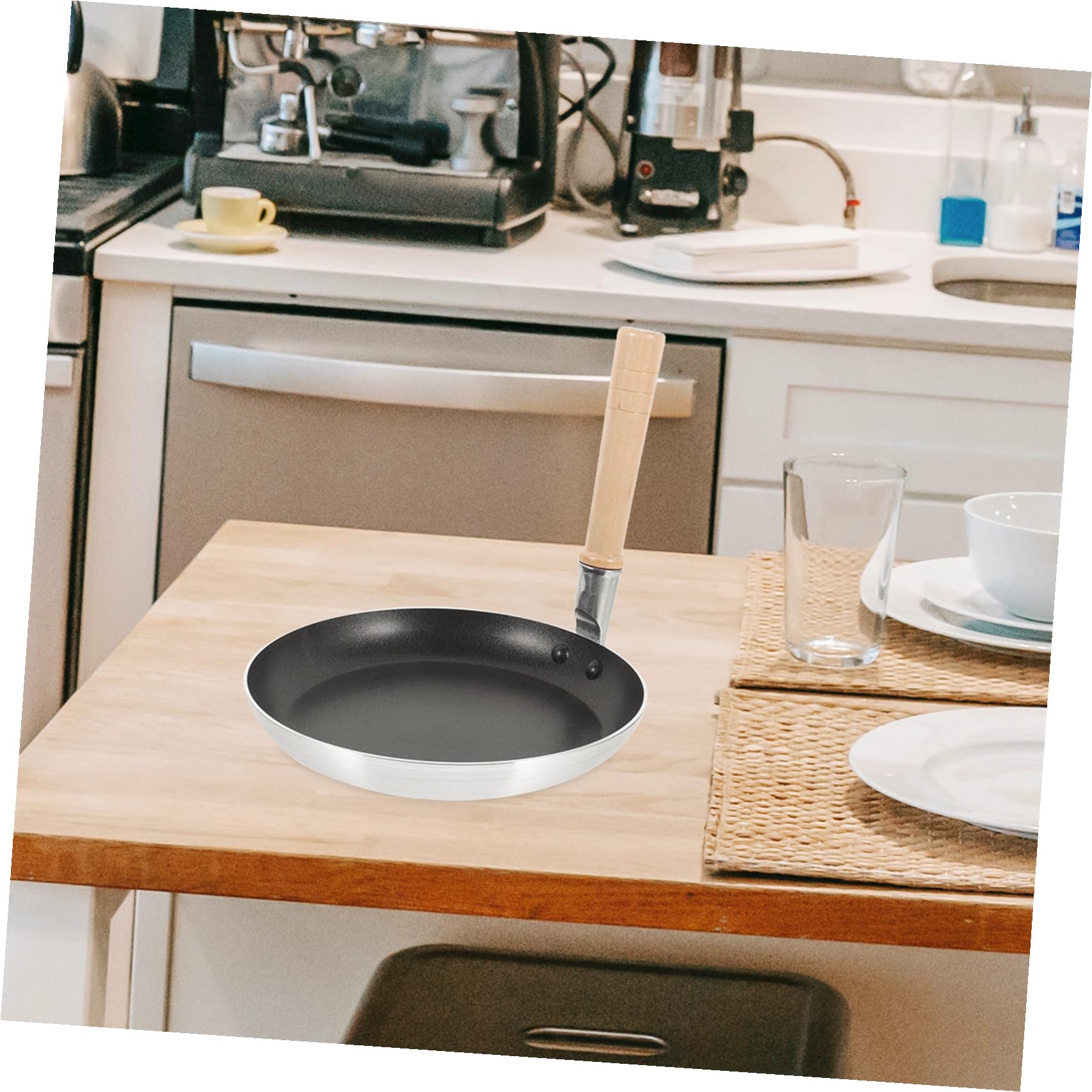 Ipetboom Padella Mini Antiaderente per Uova in Alluminio Manico in Legno, Multifunzionale e Riscaldamento Uniforme, per Cucina e Ristoranti