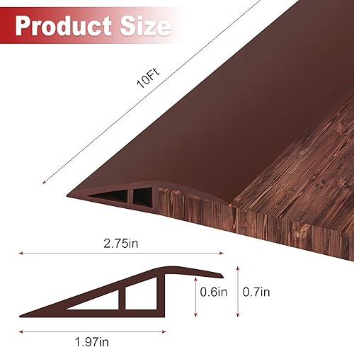 Miniatura 9 de Tira de transición de piso de alfombra de 10 pies, tira autoadhesiva para bordes de piso, cubierta de umbral de PVC para puerta, tira divisora de