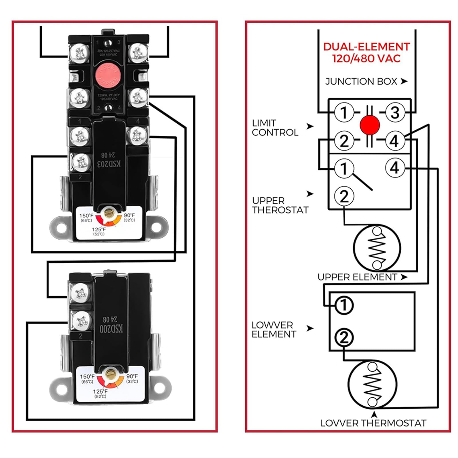 Generisch Scaldabagno elettrico da 4500 W, 240 V, termostato superiore e inferiore, copertura protettiva, set di ricambio