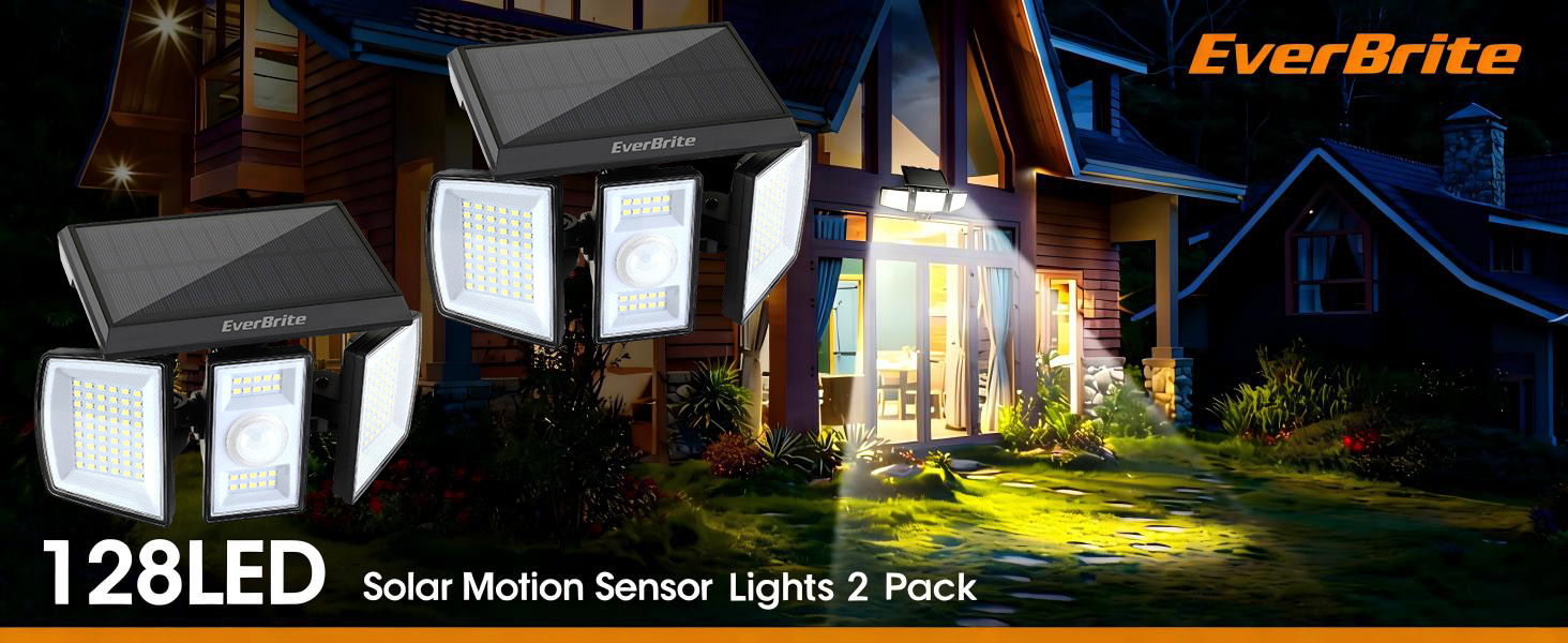 EverBrite Solar Lights Outdoor, 128 LED 7000K Motion Sensor