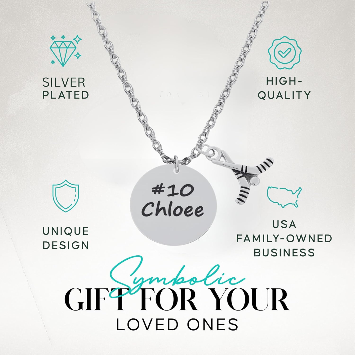 Custom Hockey Necklace with Player Number and Name Tag – Personalized Sports Jewelry with Sticks Charm – Stainless Steel Chain – Gift for Girls, Teens – Compatible with All Ages - Image 2