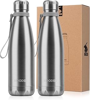 Koodee Bottiglia Acqua 500 ml Borraccia Termica in Acciaio Inox Doppia Parete Sport Borracce Termiche per Sport, All'aperto, Palestra, Yoga (Argento-2 Pack)
