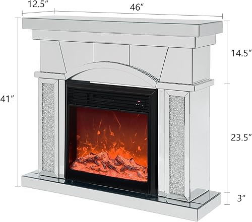 Miniatura 5 de DEINPPA Soporte de TV eléctrico con espejo con diamantes de imitación, chimenea independiente con chimenea de esquina con efecto de llama realista