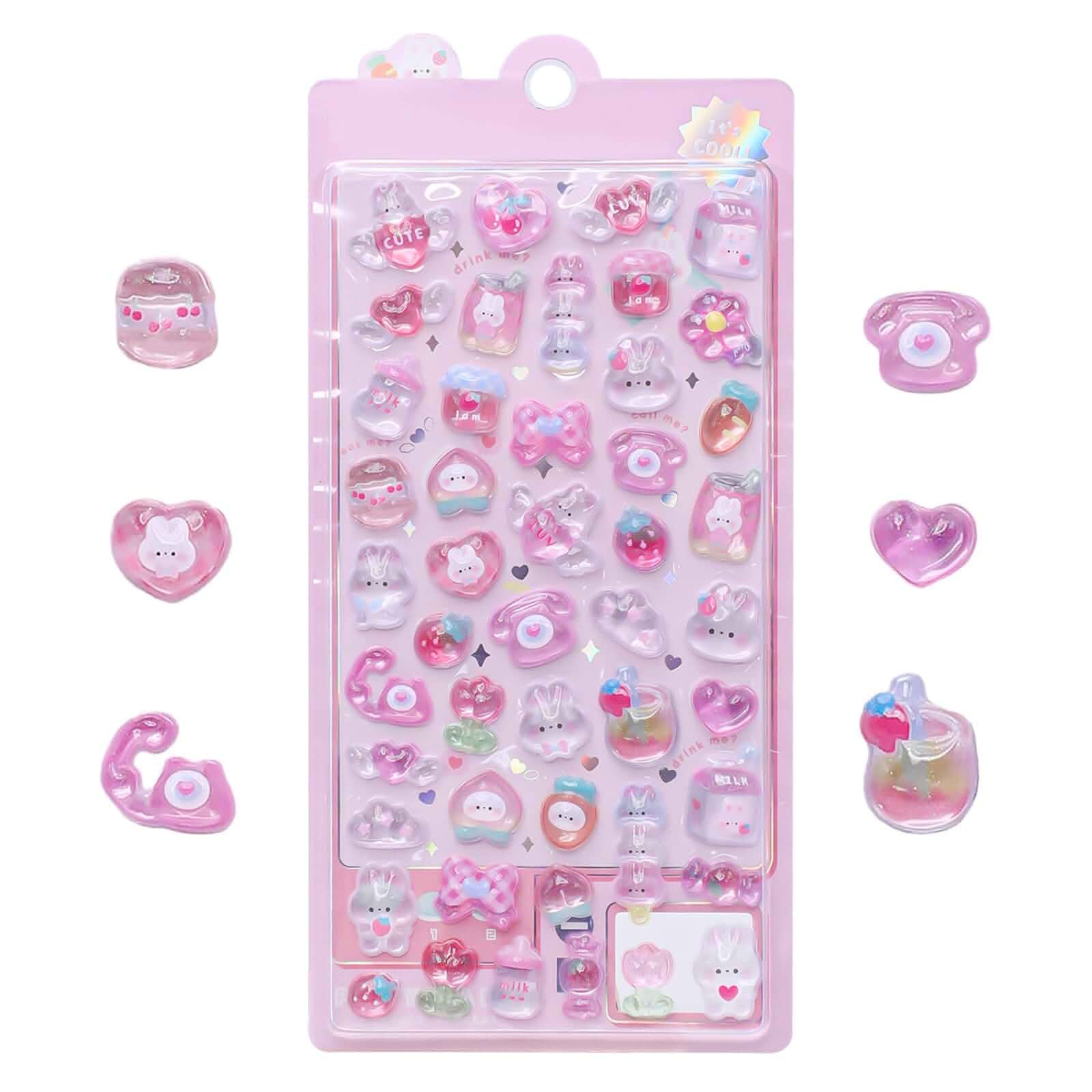 3D Cute Stickers Cartoon Pink Rabbit Puff Stickers Kawaii Mini Puffy Stickers Reusable for Scrapbooks Planner Journals Laptops Phone Case DecorationAnimal