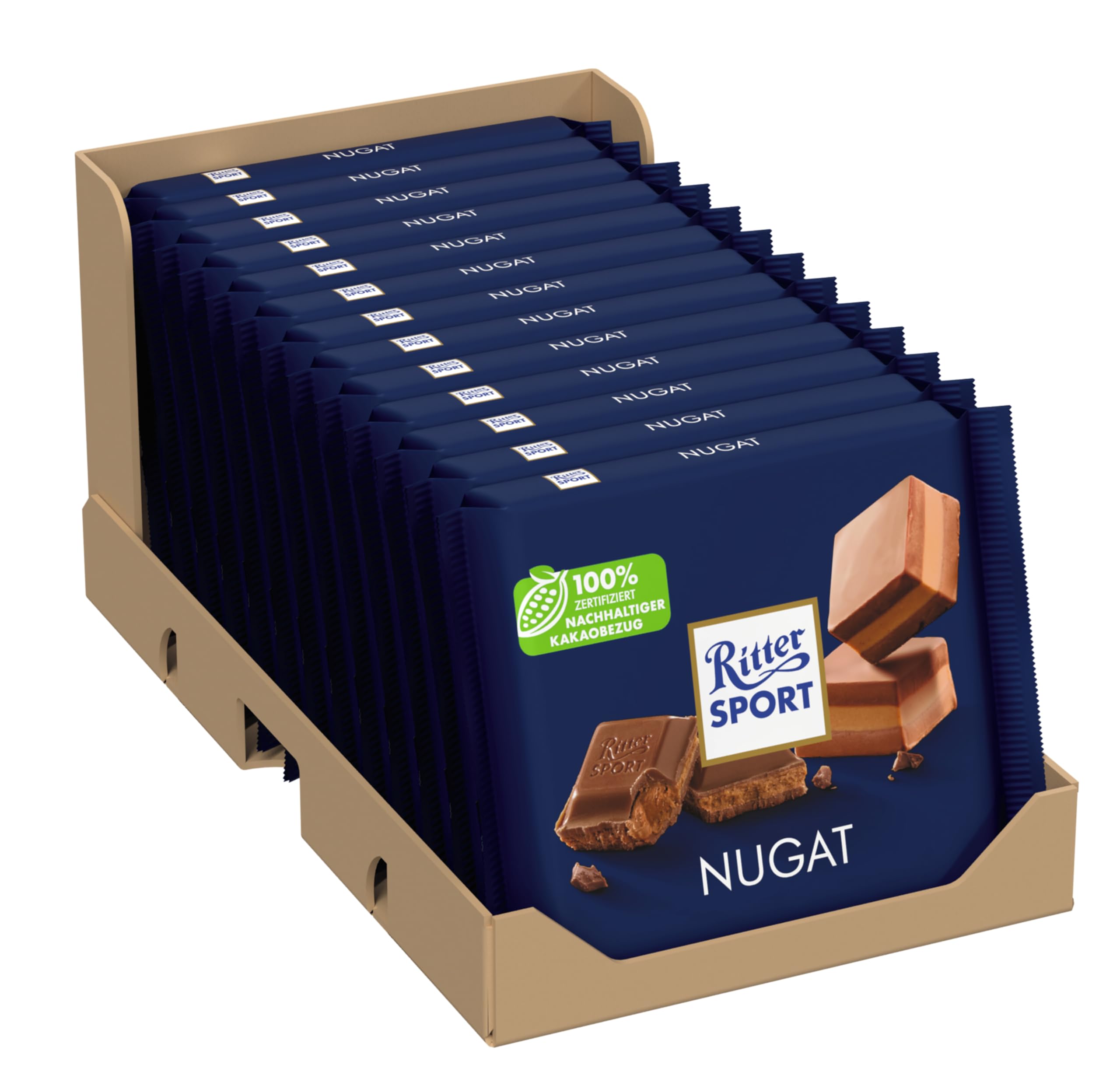Ritter Sport Nugat Tafelschokolade – cremig-feiner Edelnugat in Vollmilchschokolade, 13 x 100 g