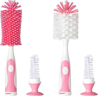 Chemimoso Multifunctional Cleaning Brush, Baby Bottle Brush, Bottle Brush Cleaner, Rotate The Suction Cup to Obtain The Small Bristle Brushes, Set Z, Pink, Silicone and Nylon Brush