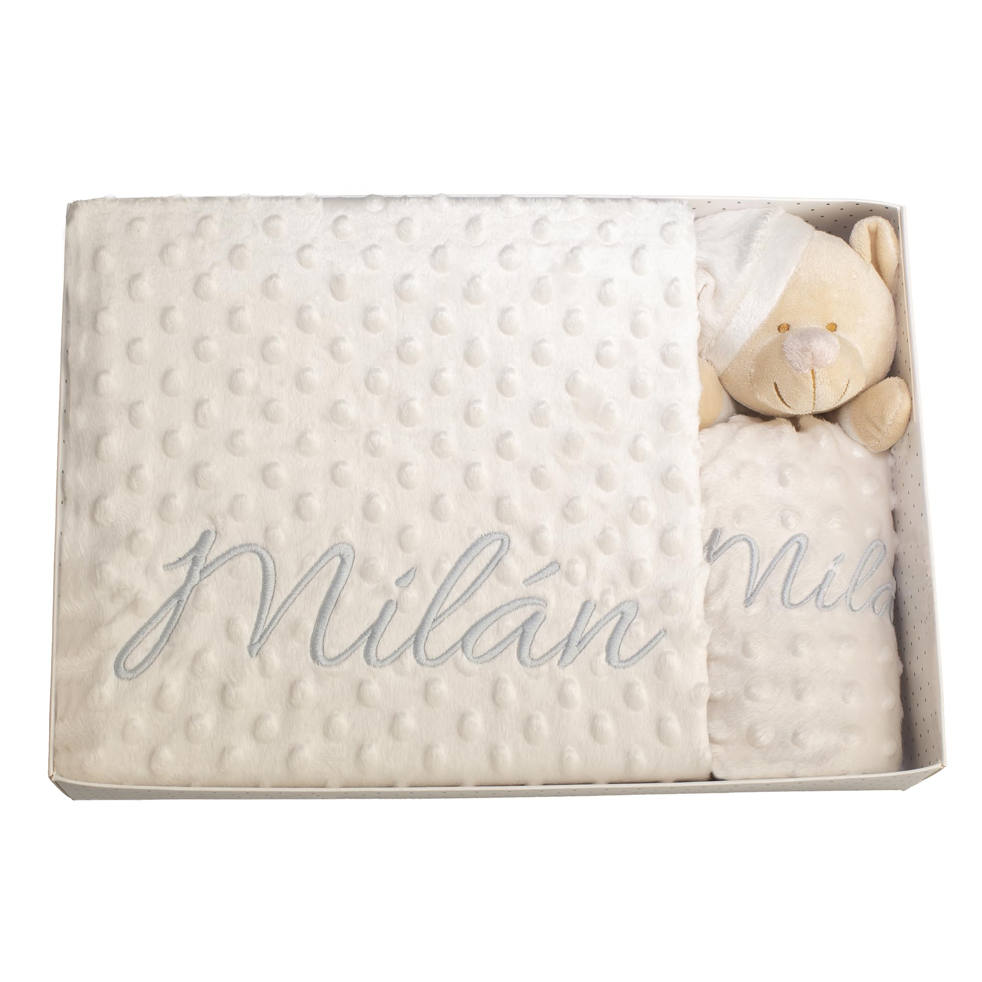 Couverture personnalisable avec nom brodé Cadeau pour parents Baptêmes Baby shower (couverture + doudou)