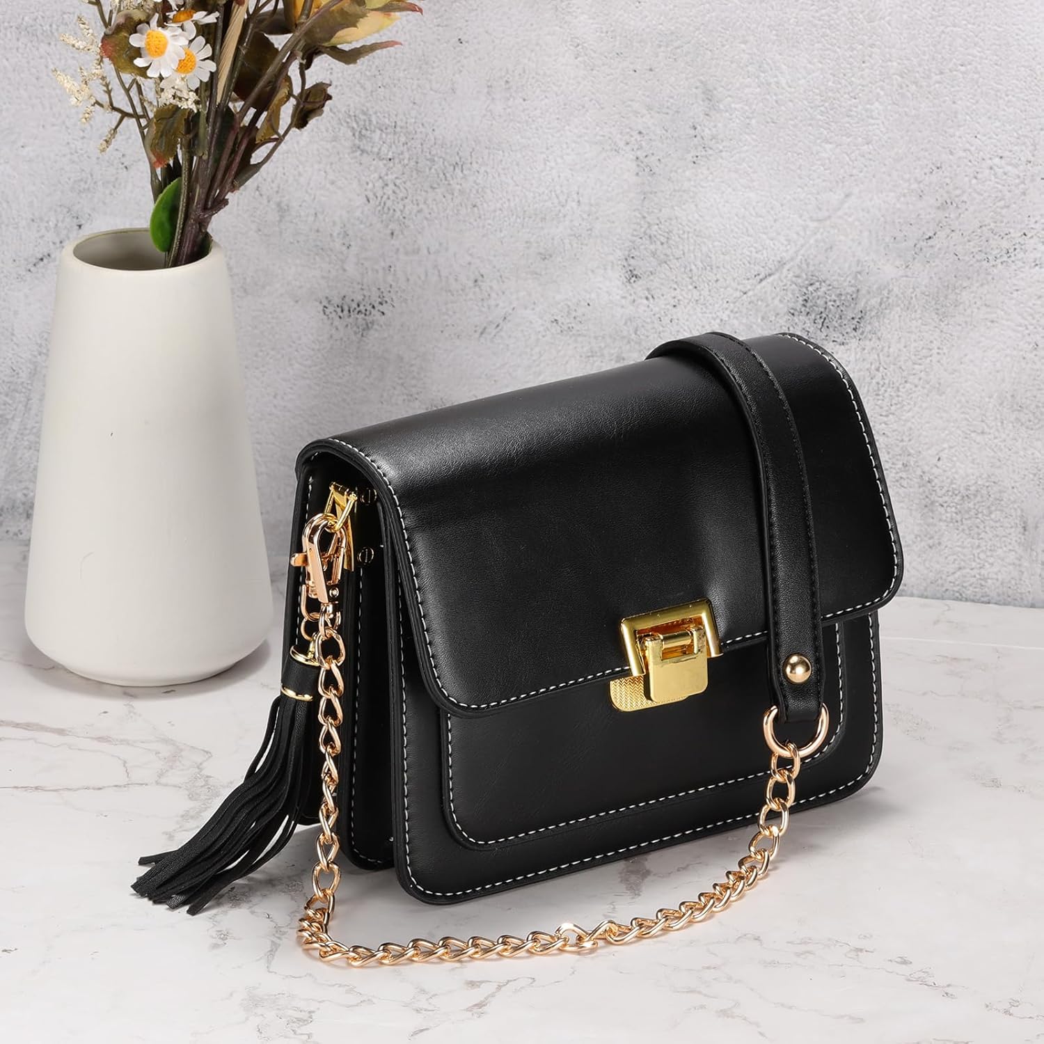 PATIKIL Purse Chain Strap, 39 Inch Leather Chain Straps Purse Strap Replacement Flat Chain Strap with Tassel for Crossbody Bag Handbag Woman, Brown/Gold - Image 4