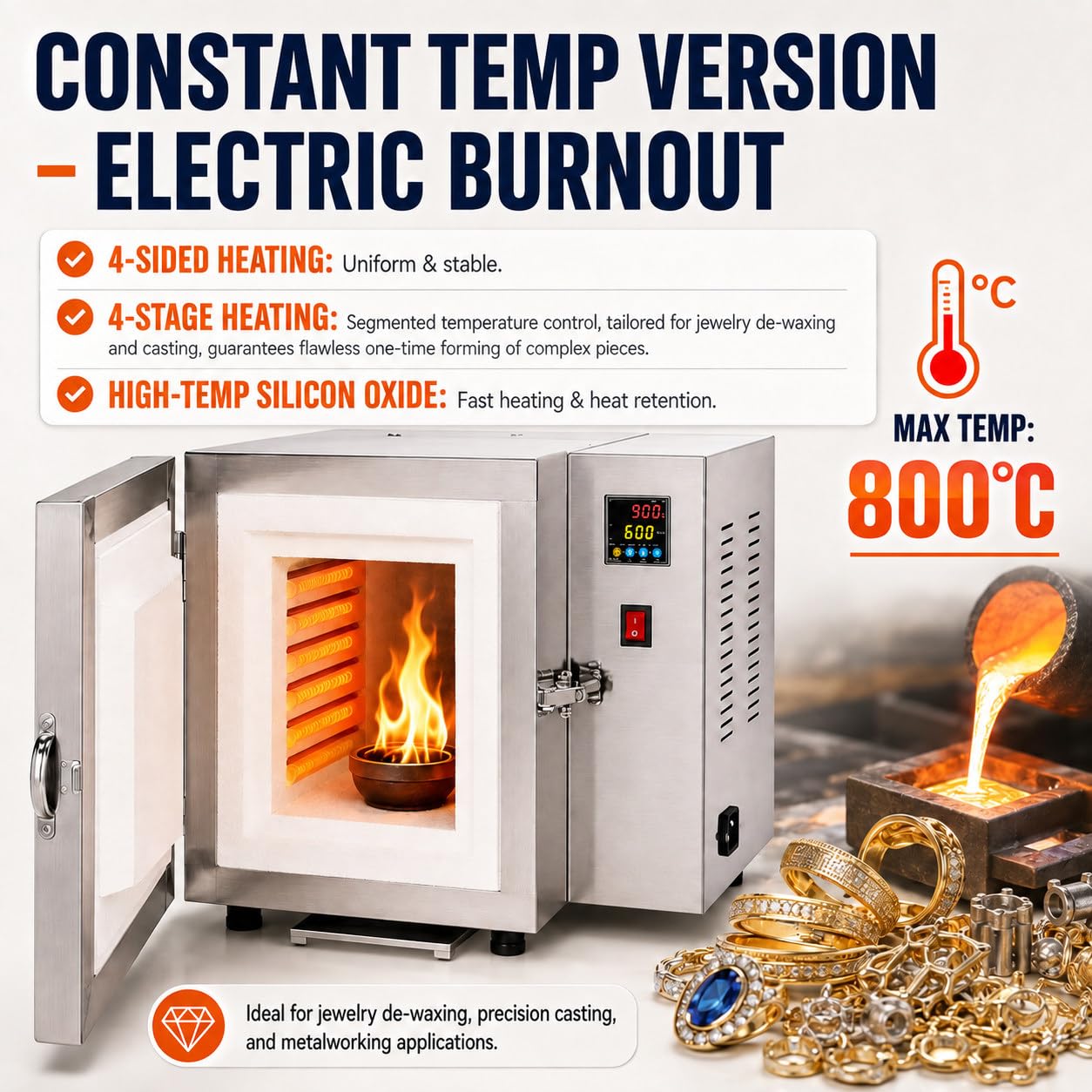 Piec elektryczny 1500W, 800°C, PID, grzanie 4-stronne