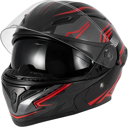 Spark Cascos de motocicleta abatibles para adultos, casco de cara completa certificado por DOT con doble visera y hebilla de liberación rápida, ABS