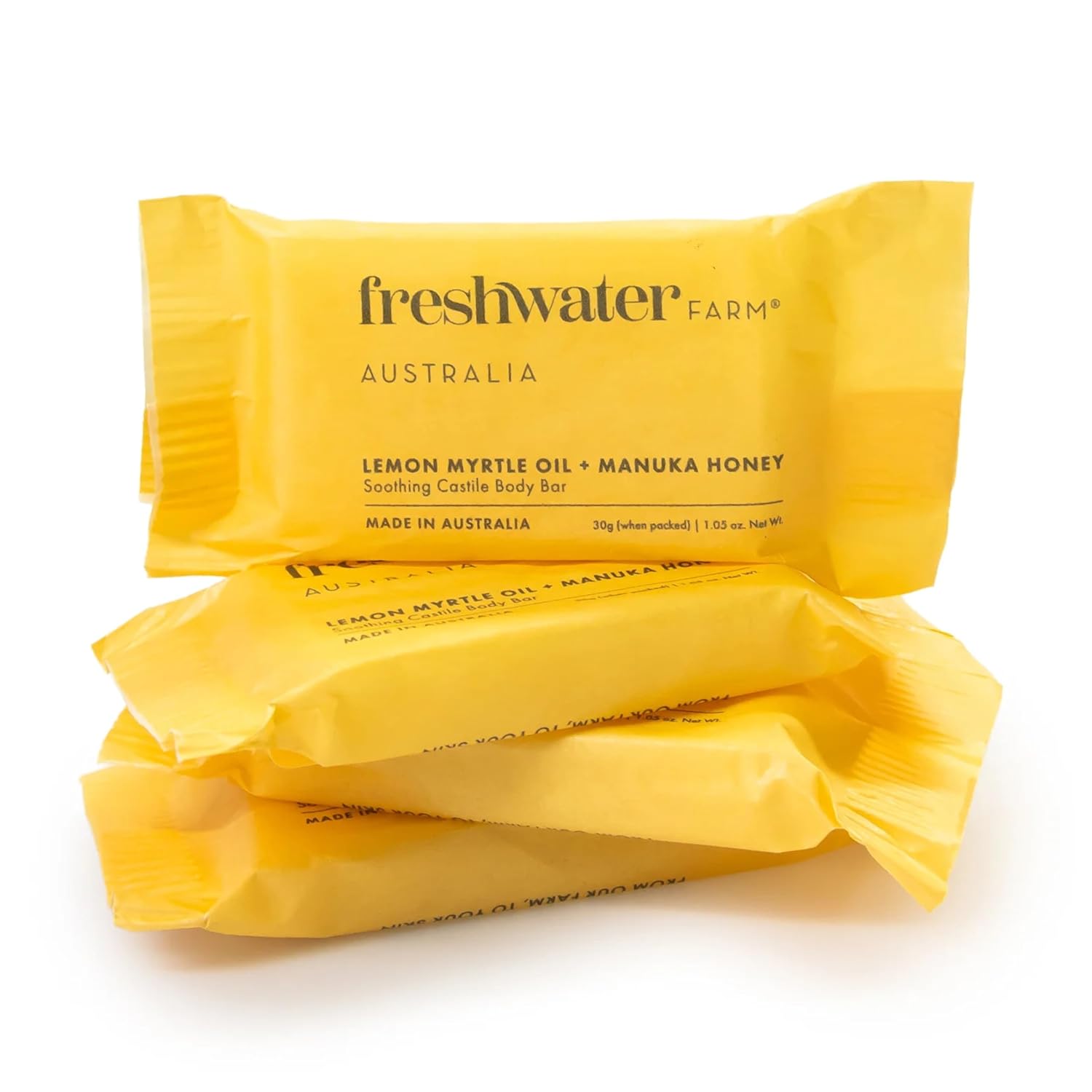 Freshwater Farm Australia Guest Soap Bars|Lemon Myrtle Oil & Manuka Honey Guest Soaps/Mini Soaps | Triple-Milled| 30g x 32 pack for Hotels & Airbnb