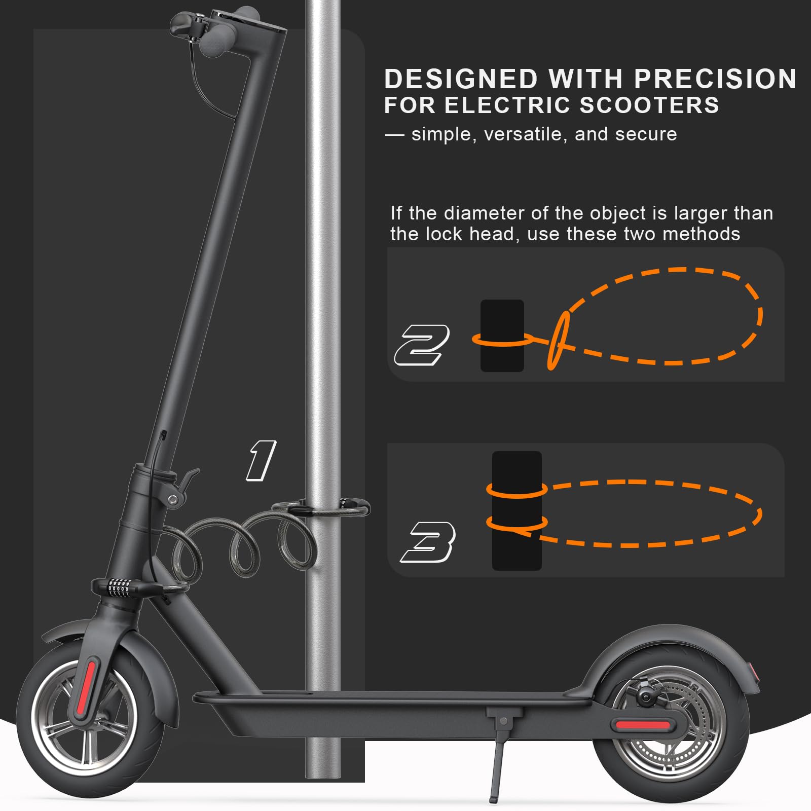 E Scooter Schloss – Doppeltes Zahlenschloss mit 5-stelligem Code, 12 mm Dickes Kabel, 105 cm Länge – Ideal für E-Scooter, Fahrrad & Roller – Anti-Diebstahl Schloss, Zubehör für E-Scooter
