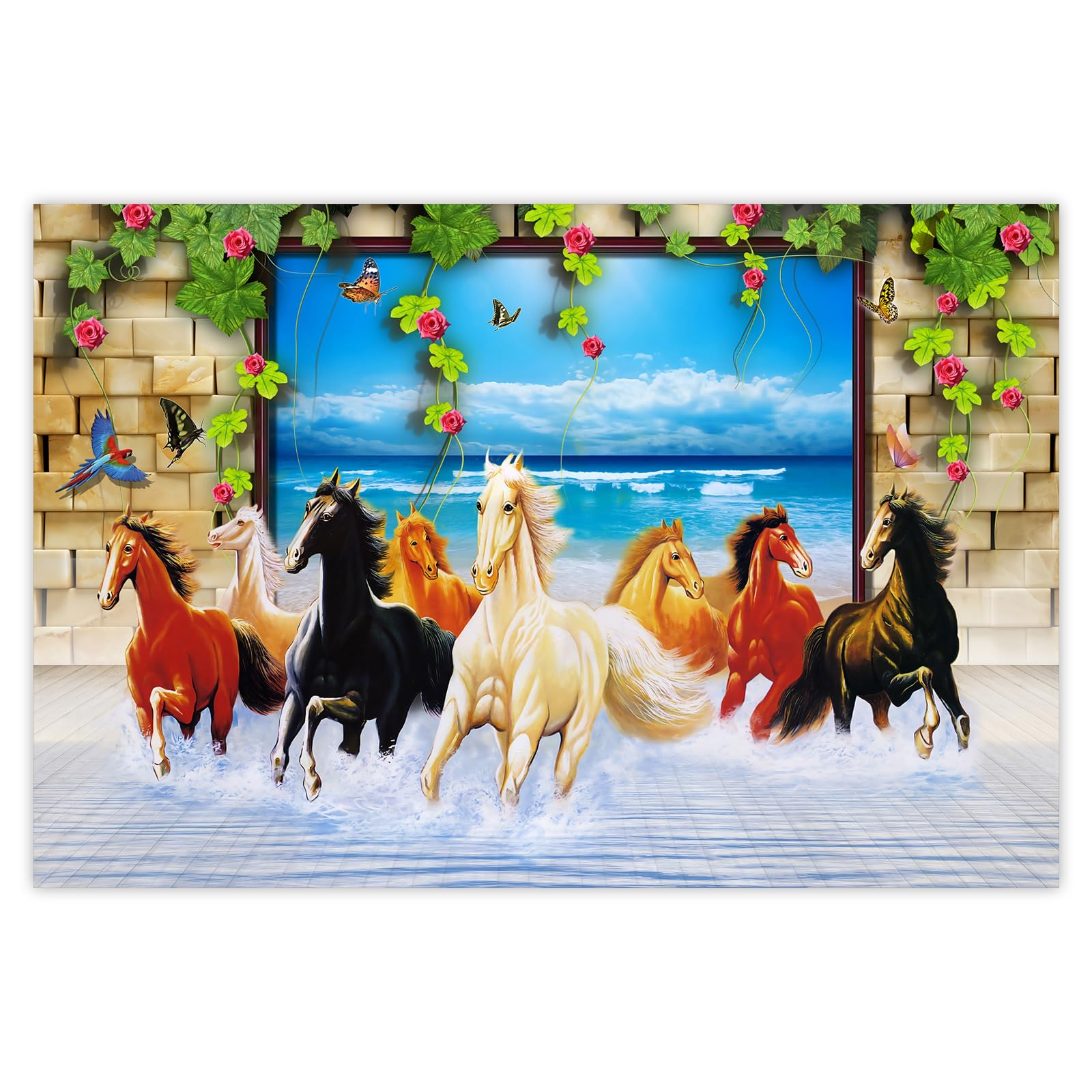 Amazon Brand - Umi Rolled Sparkled Vastu Seven Running Horses Vinyl Art Print for Room Décor Digital Reprint 36 inch x 24 inch Painting (Style 5) (B0CLB3DD4X) Amazon Price History, Amazon Price Tracker